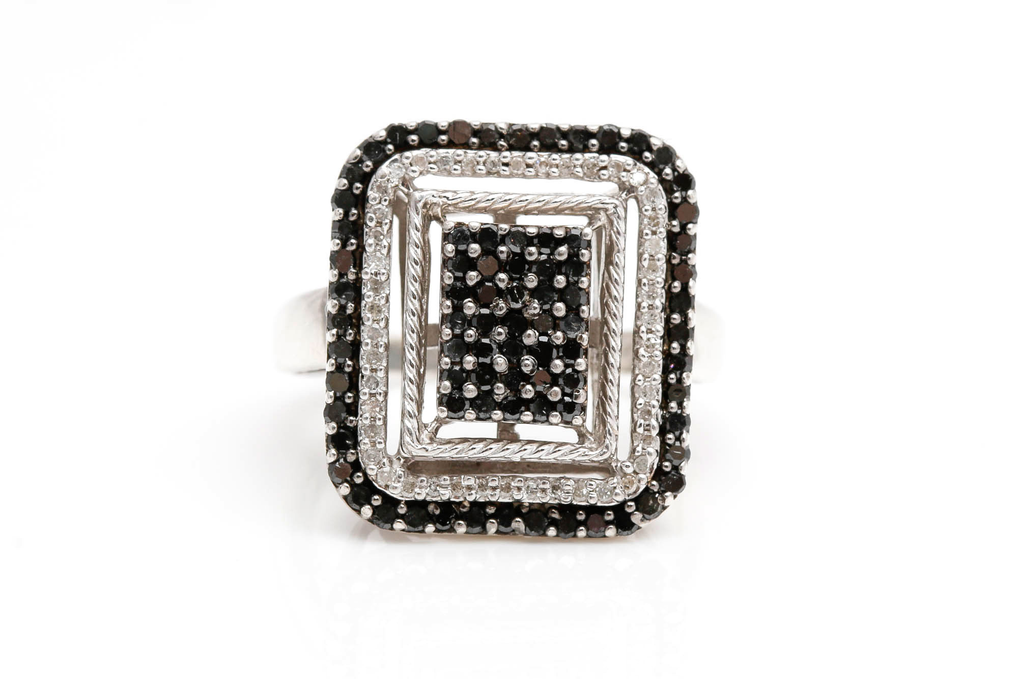 Sterling Silver Black and White Diamond Ring