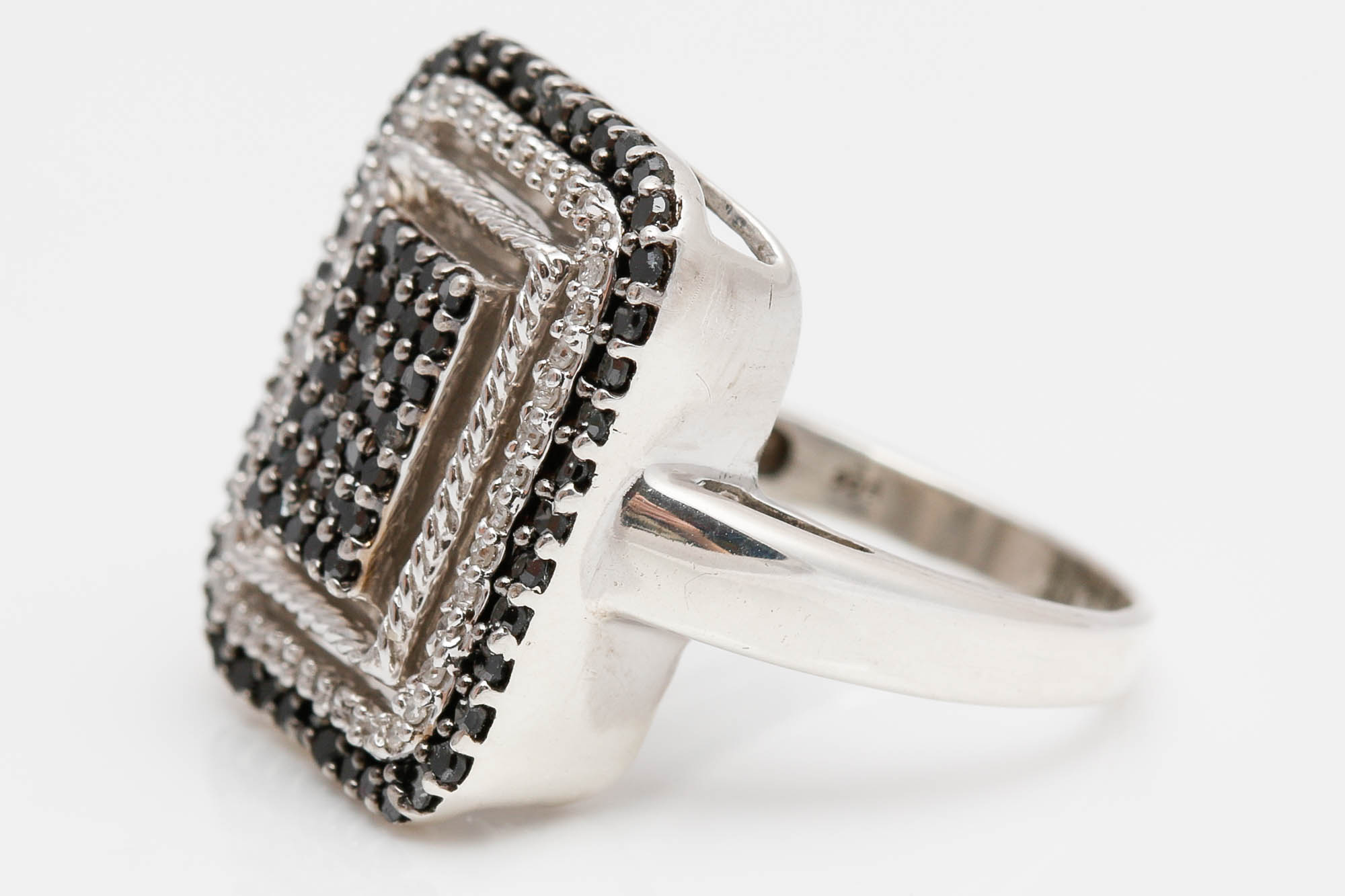 Sterling Silver Black and White Diamond Ring