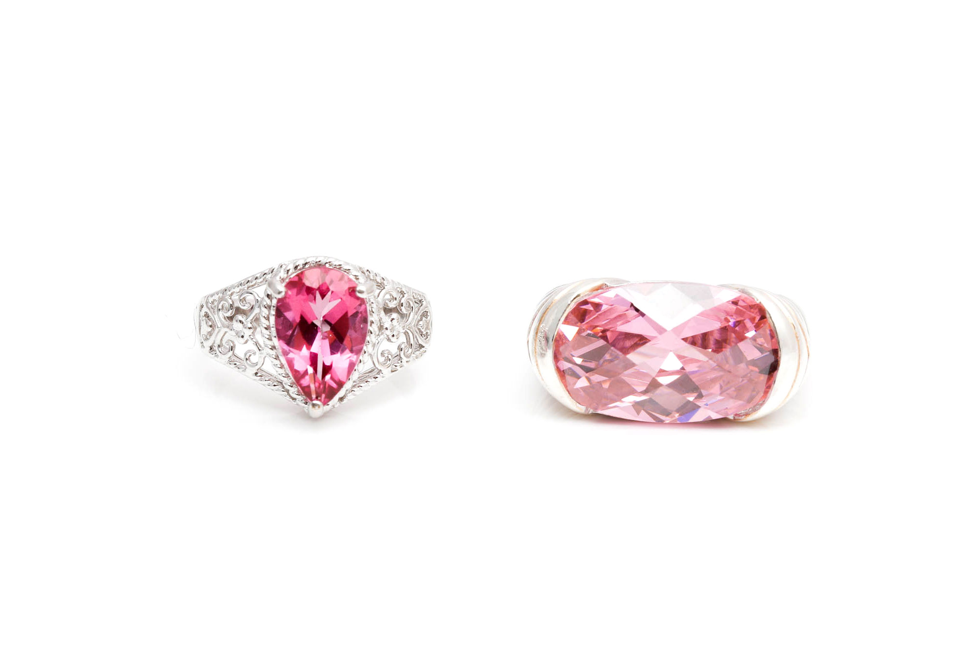 Sterling Silver Pink Topaz and Pink Cubic Zirconia Rings