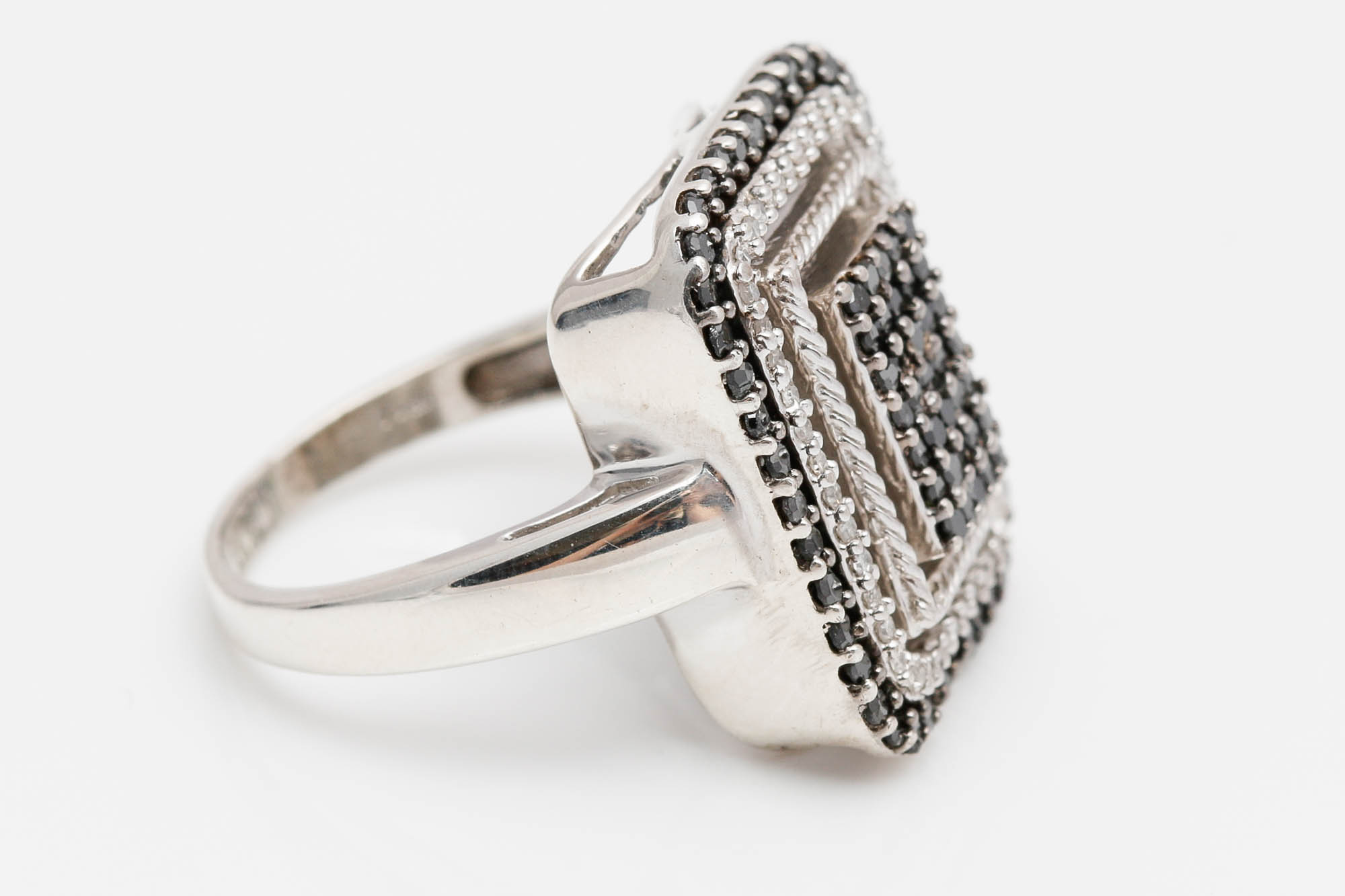 Sterling Silver Black and White Diamond Ring