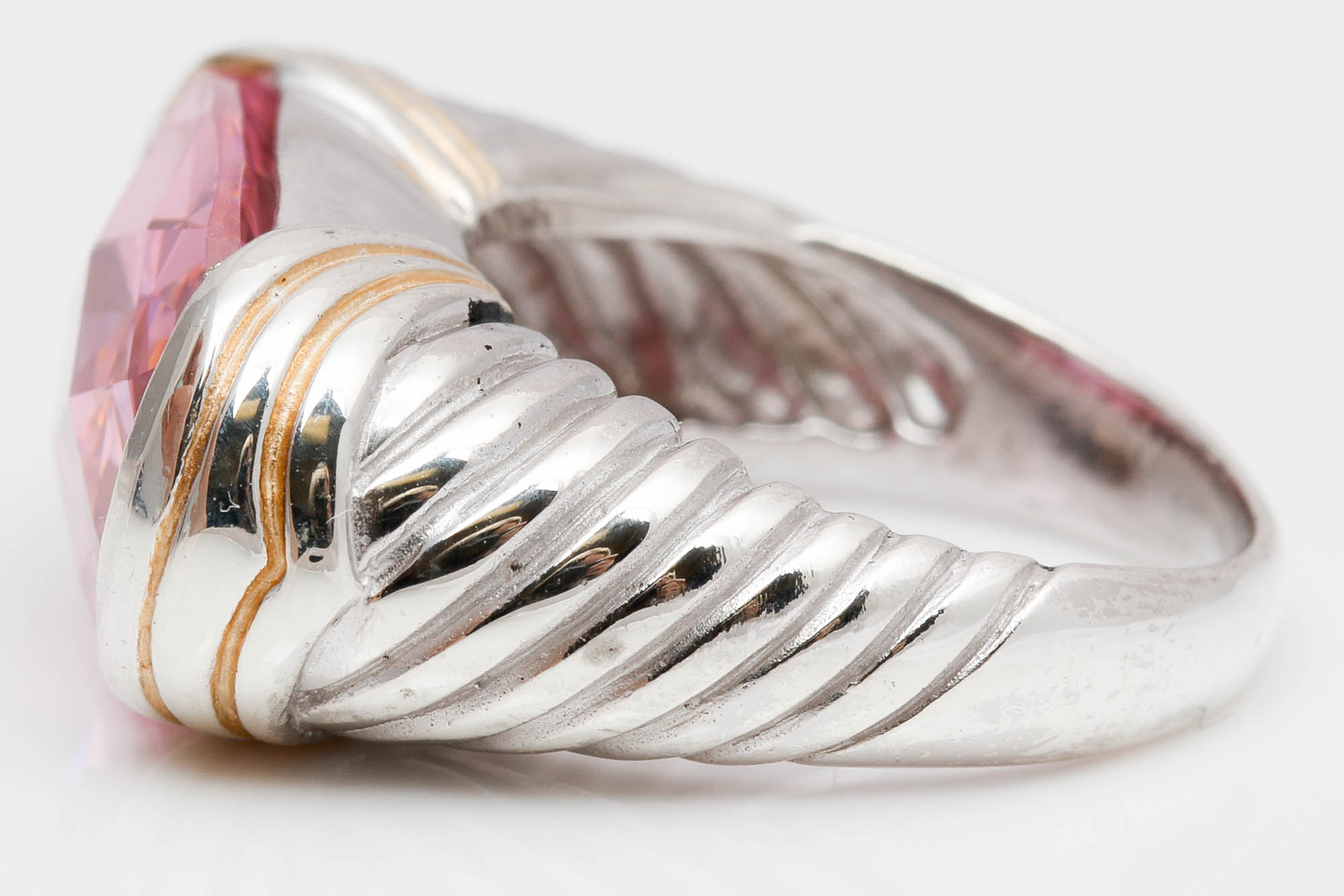 Sterling Silver Pink Topaz and Pink Cubic Zirconia Rings