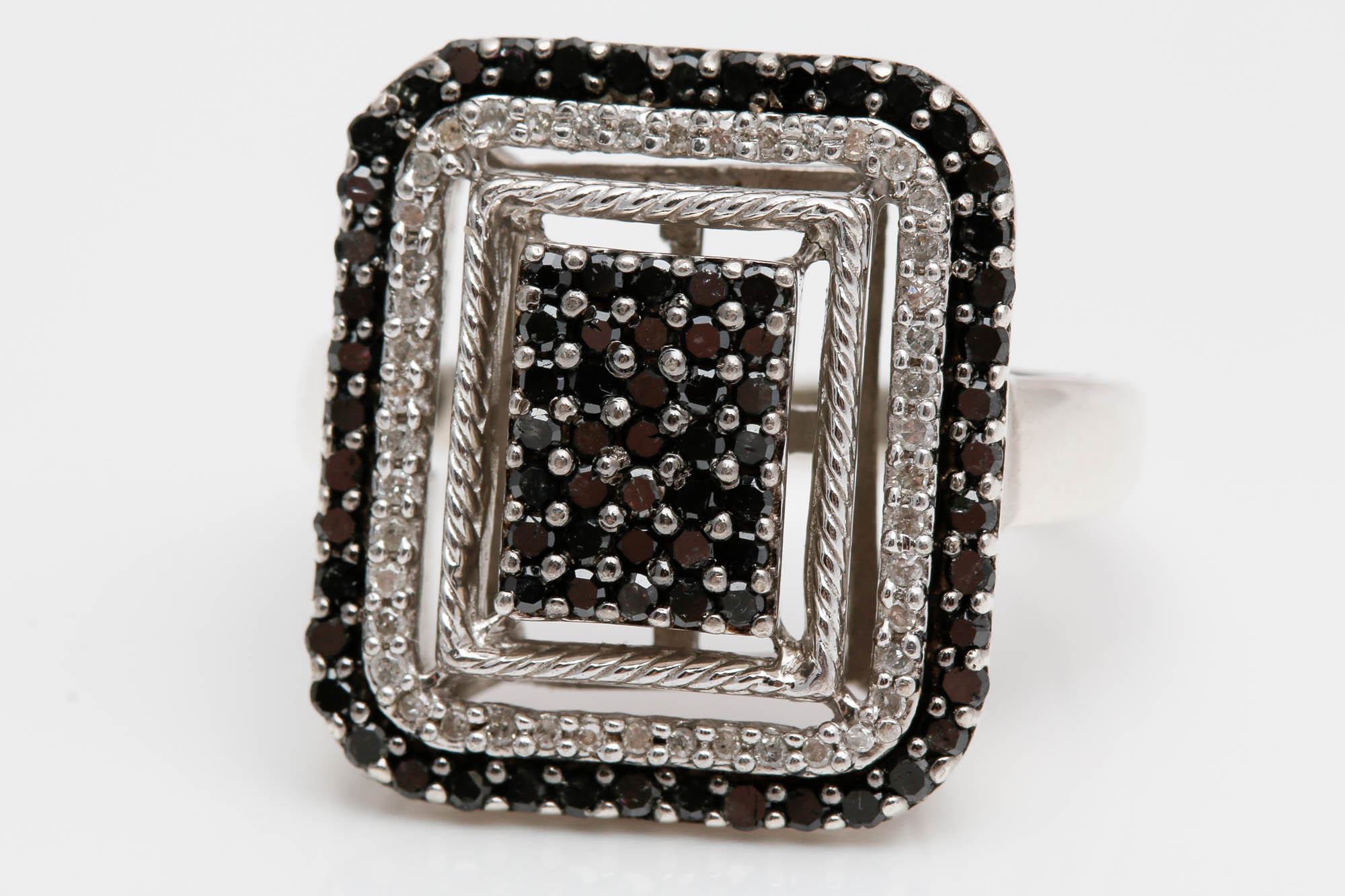 Sterling Silver Black and White Diamond Ring