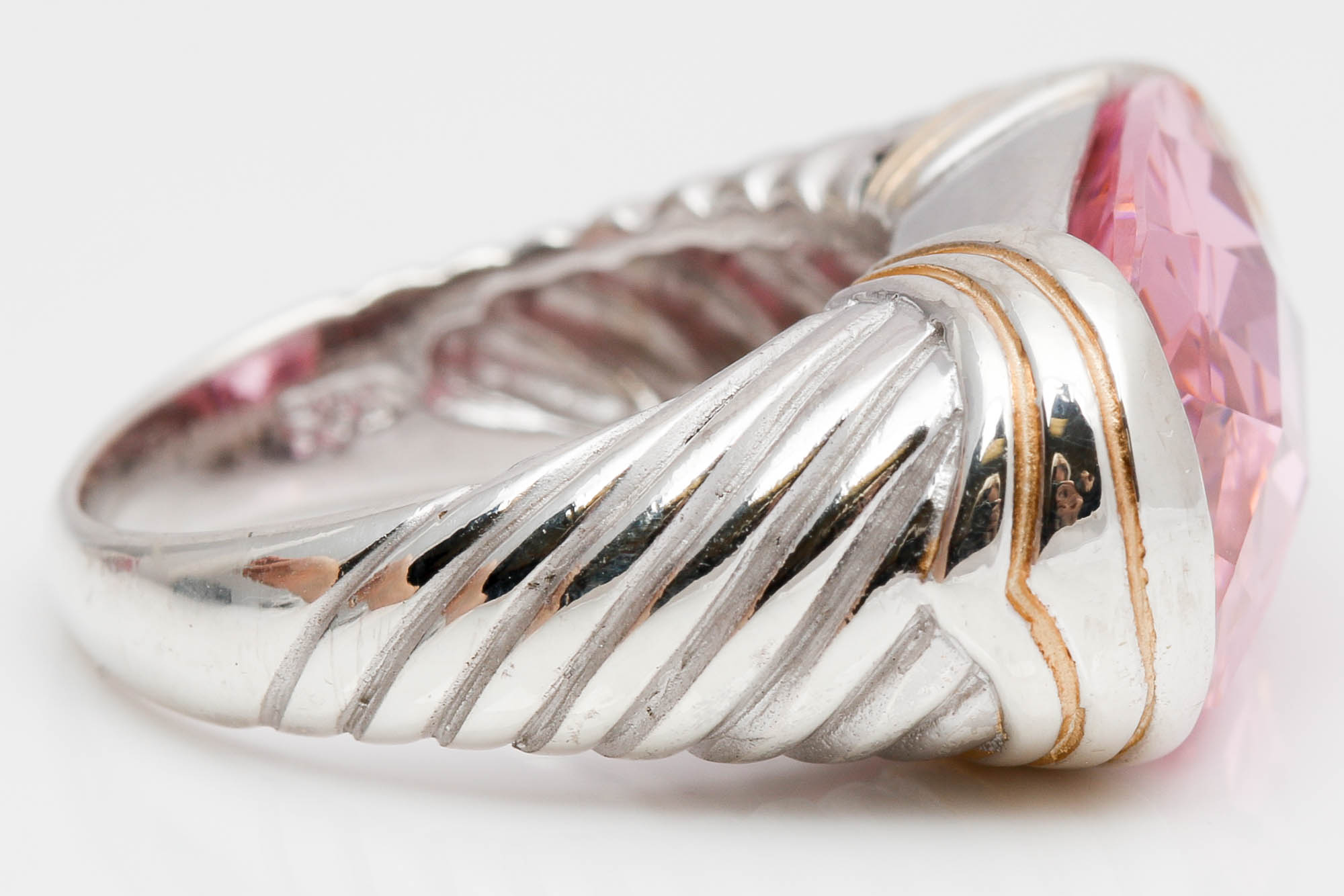 Sterling Silver Pink Topaz and Pink Cubic Zirconia Rings