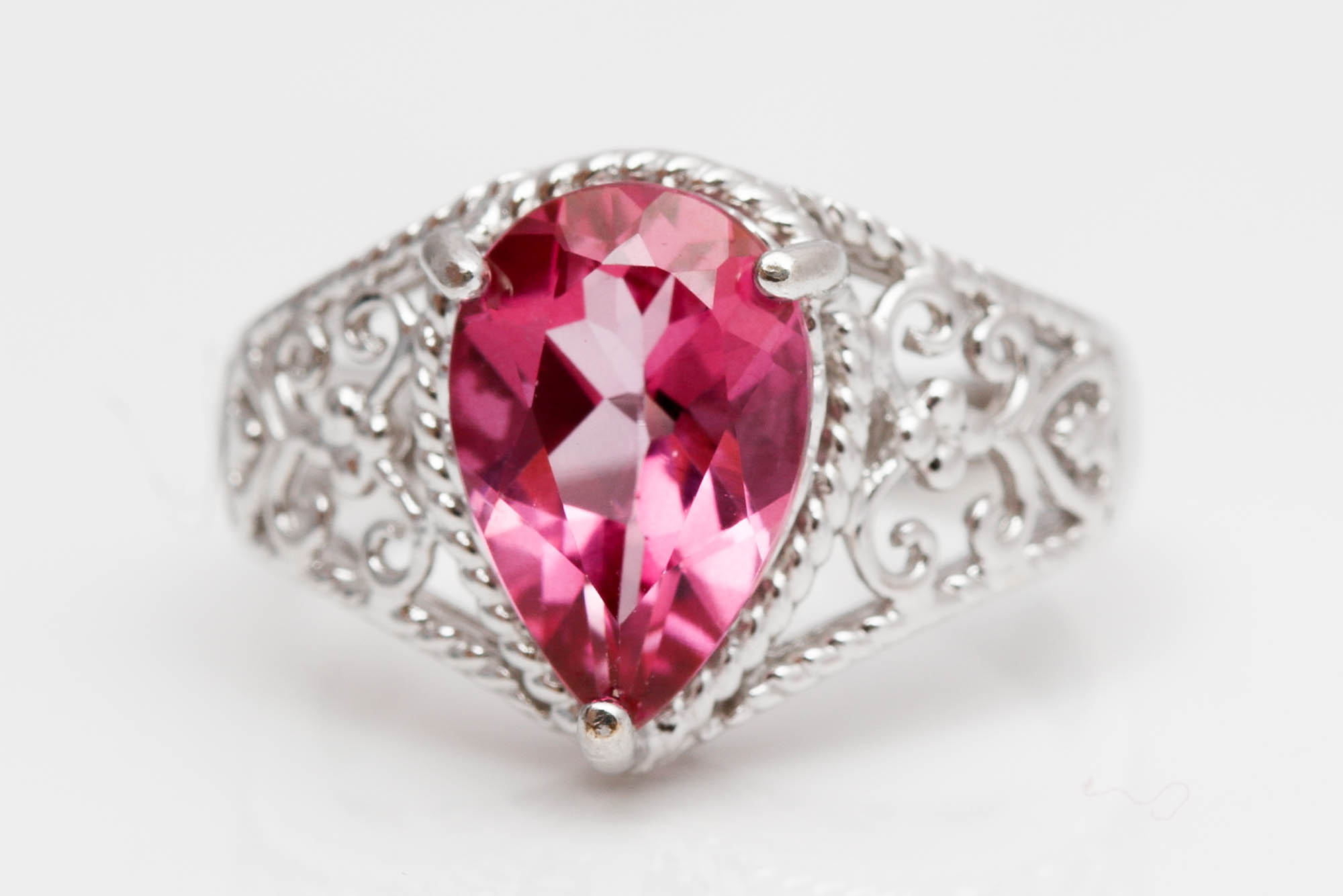 Sterling Silver Pink Topaz and Pink Cubic Zirconia Rings