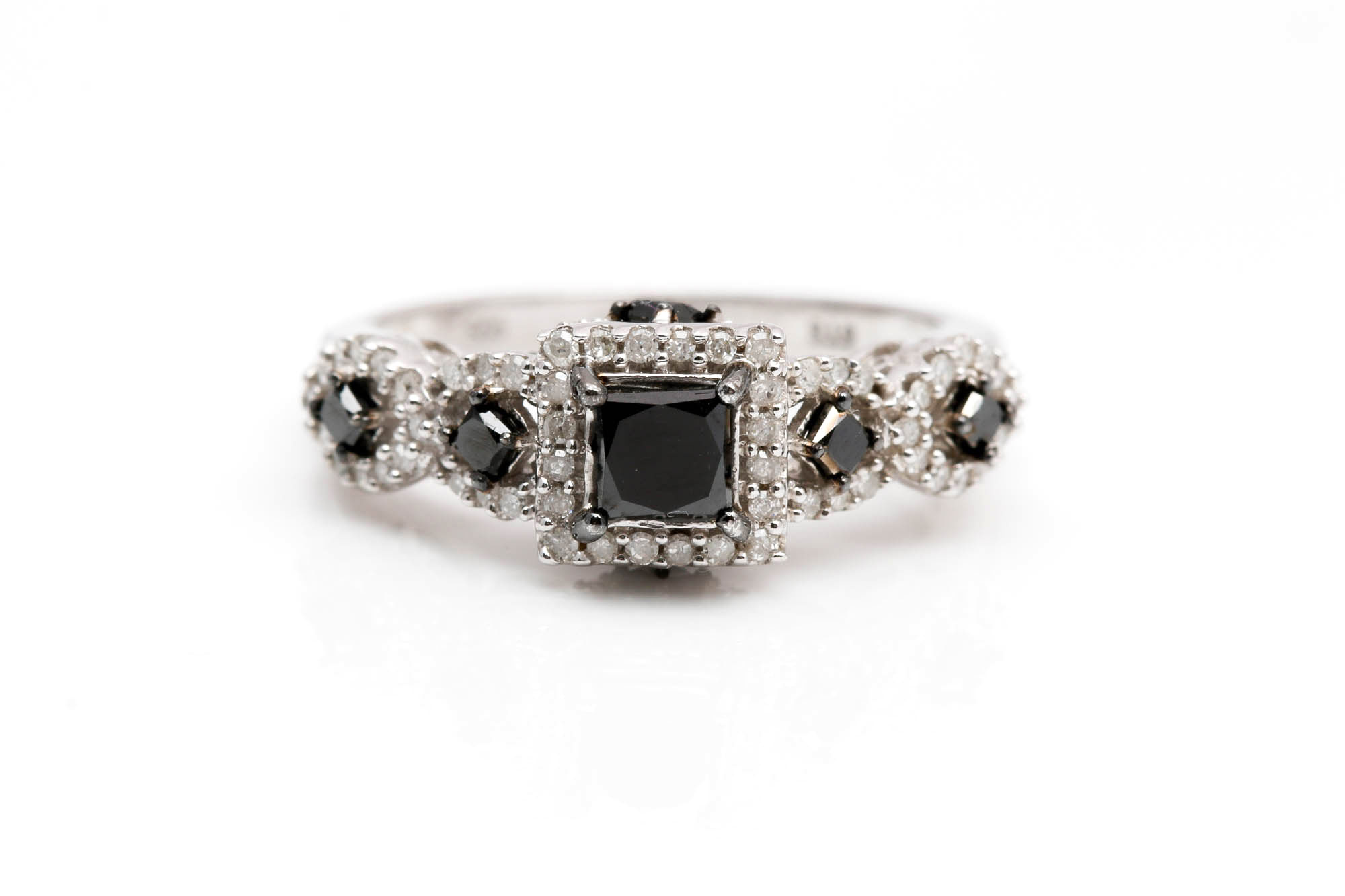 Sterling Silver Black and White Diamond Ring