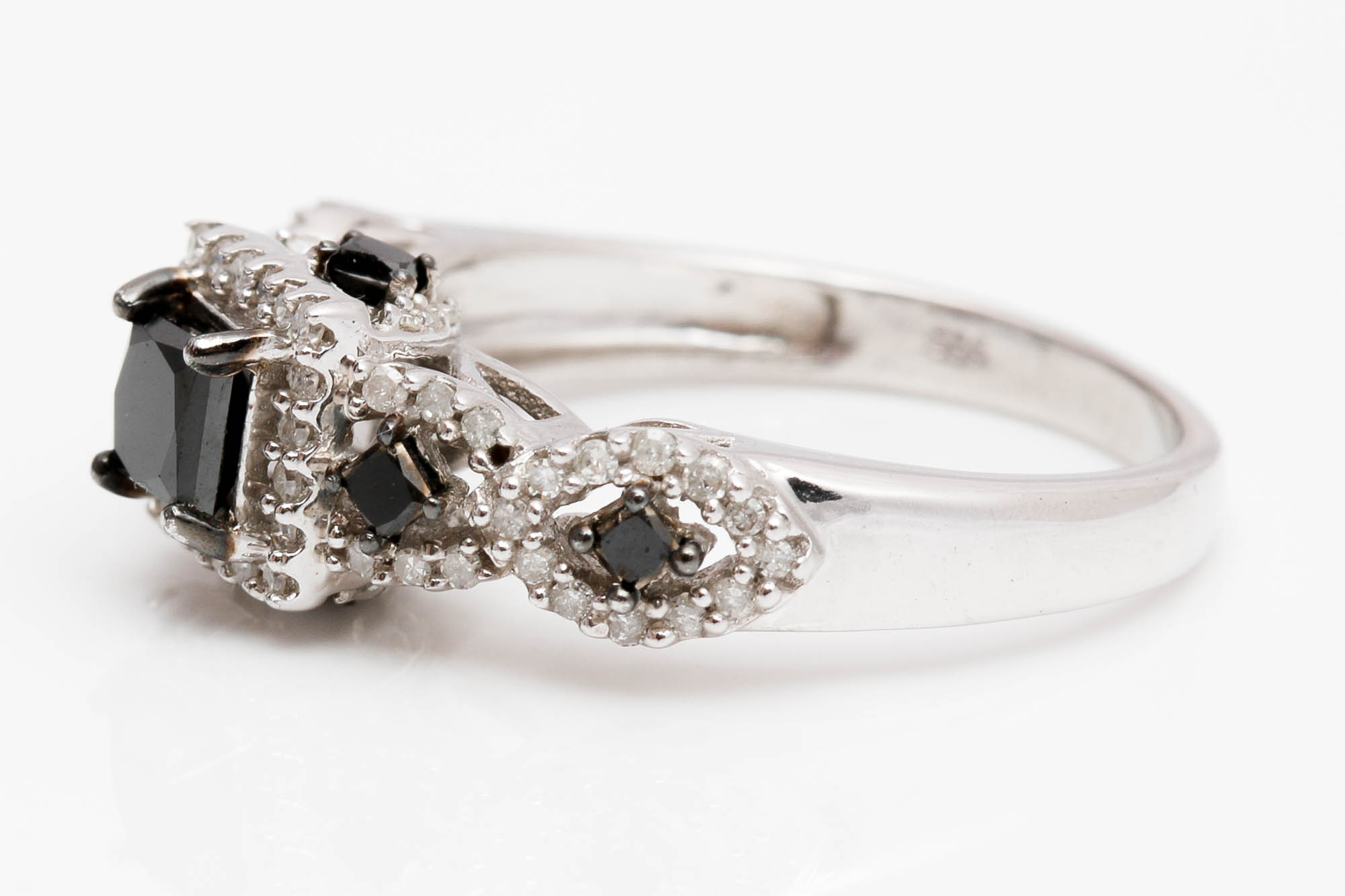 Sterling Silver Black and White Diamond Ring