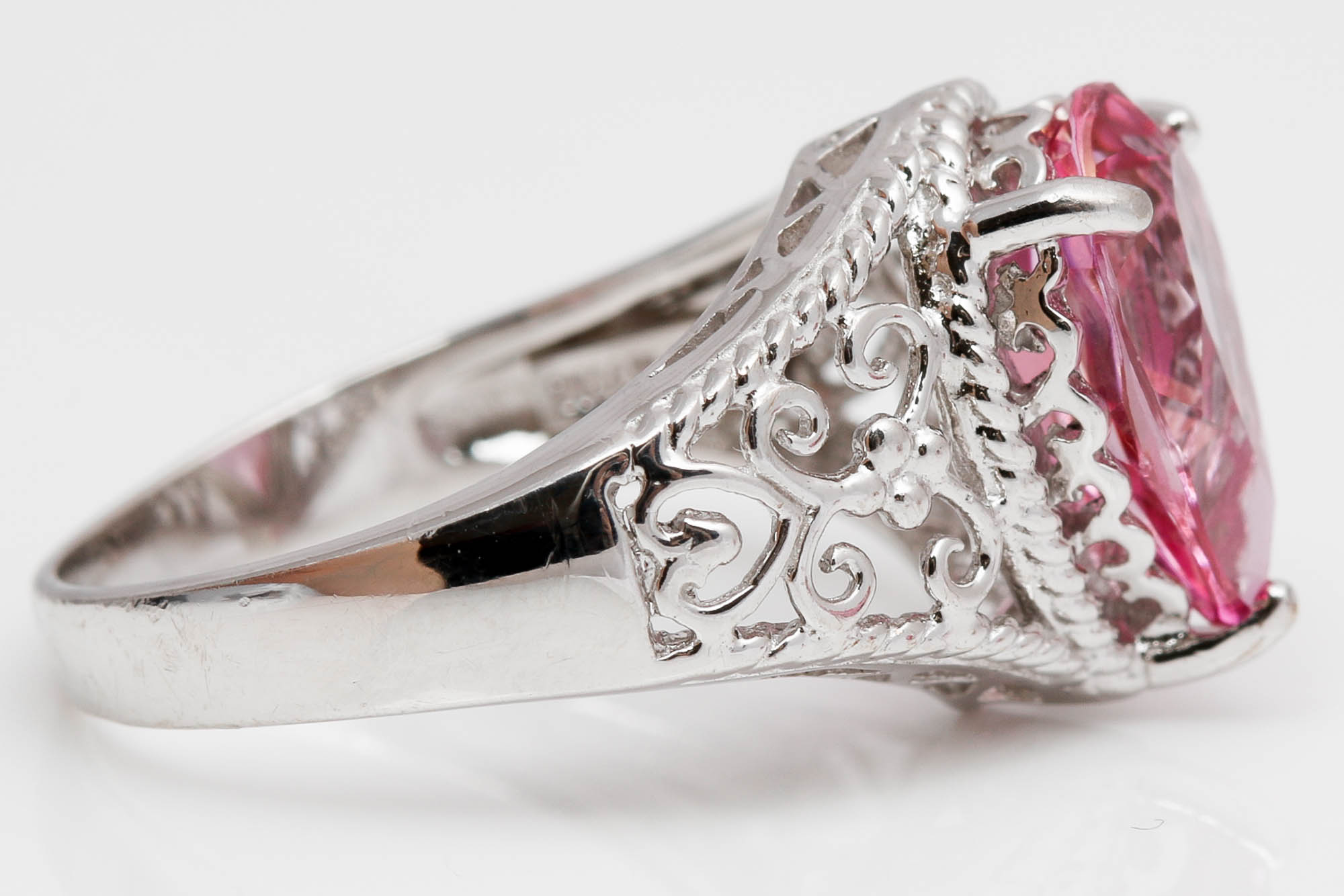 Sterling Silver Pink Topaz and Pink Cubic Zirconia Rings