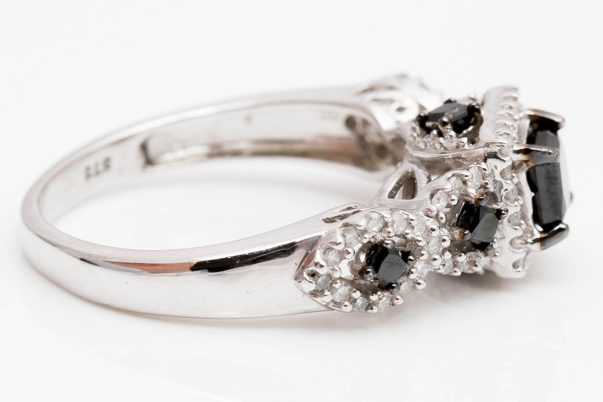 Sterling Silver Black and White Diamond Ring