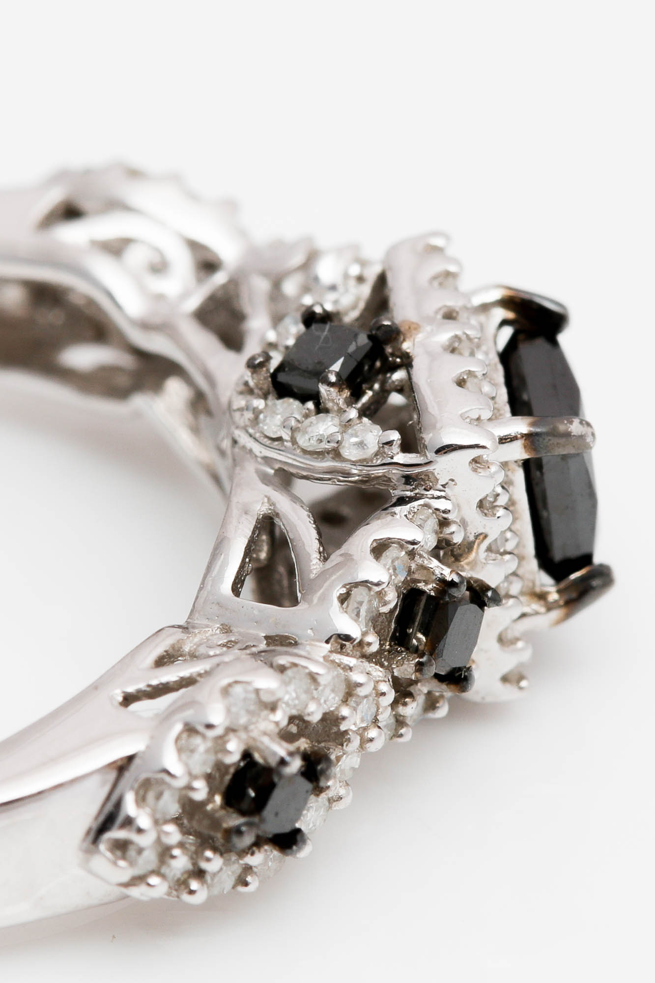 Sterling Silver Black and White Diamond Ring