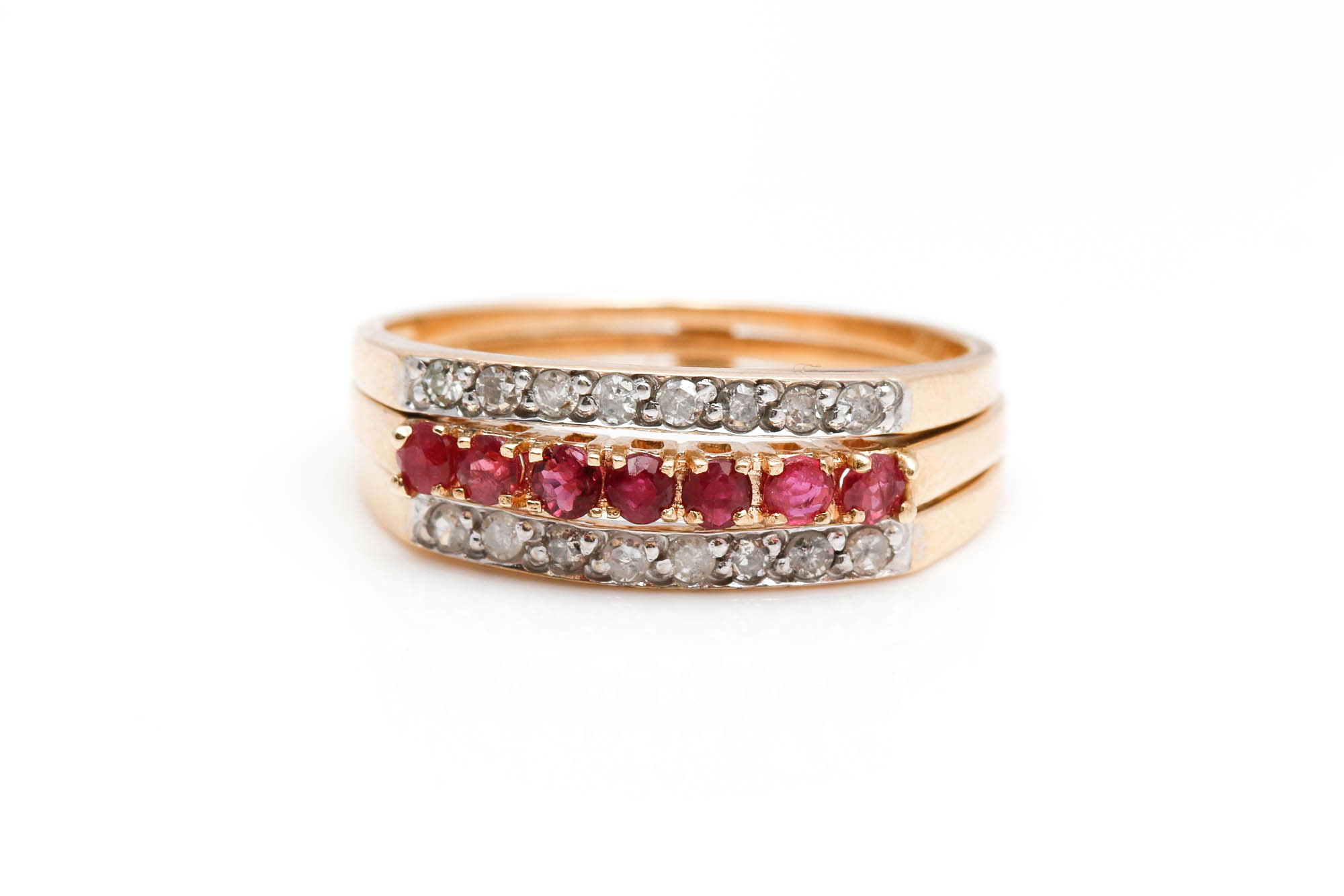 14K Yellow Gold Ruby Band and Diamond Enhancer
