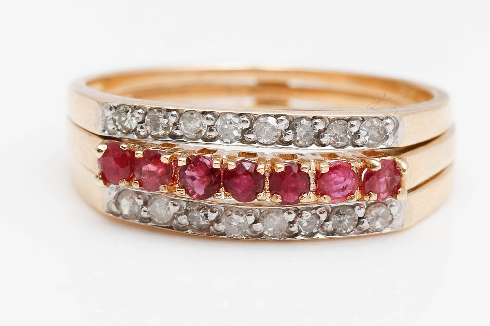 14K Yellow Gold Ruby Band and Diamond Enhancer
