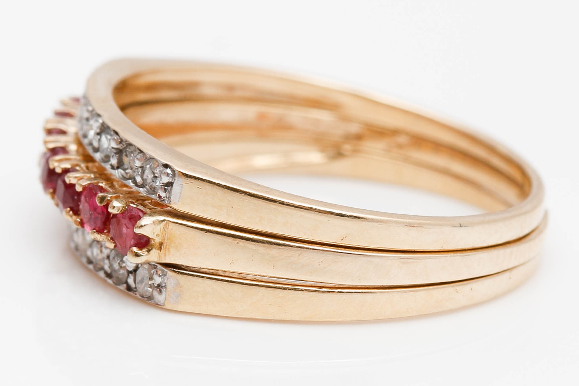 14K Yellow Gold Ruby Band and Diamond Enhancer
