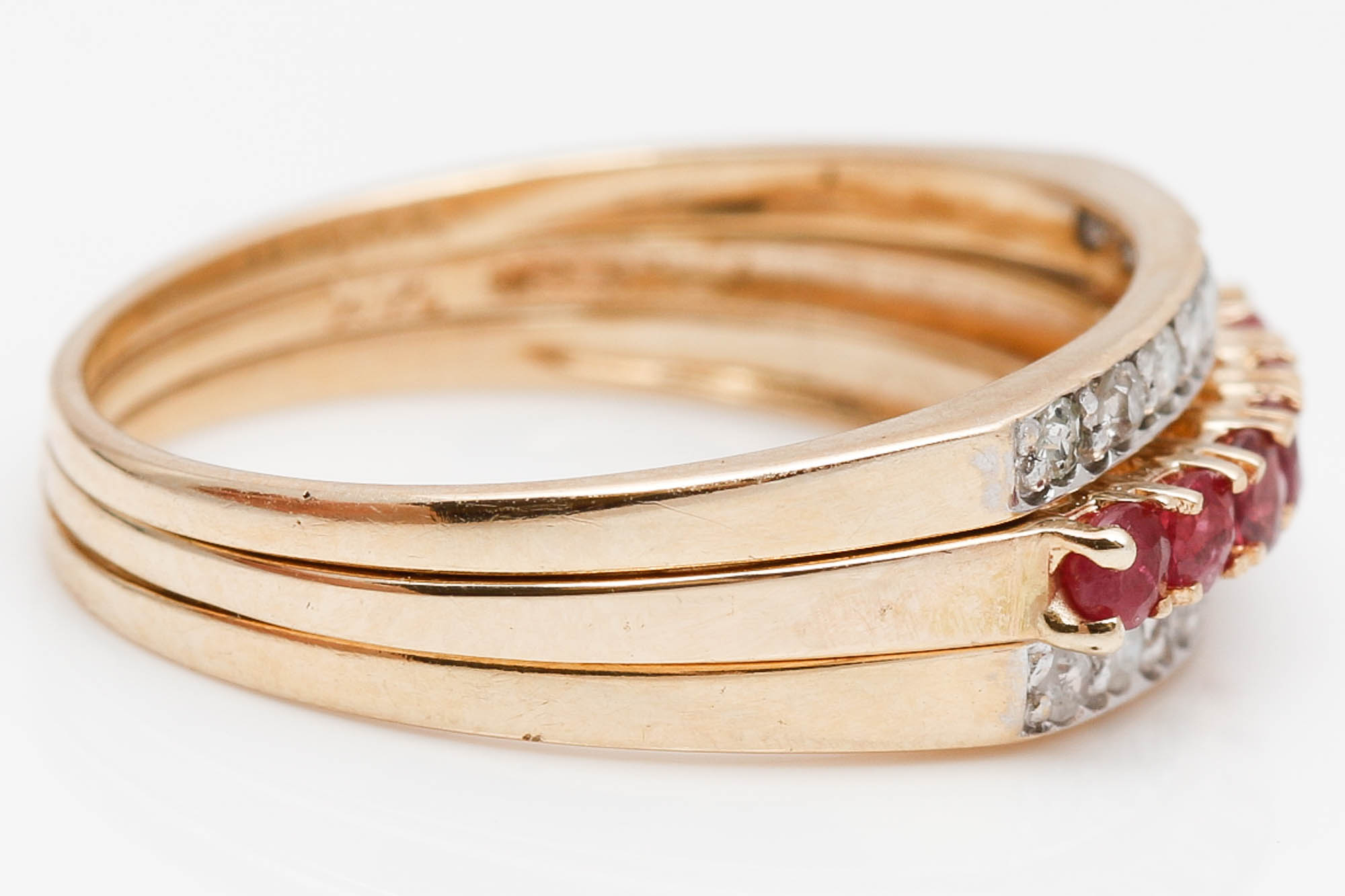 14K Yellow Gold Ruby Band and Diamond Enhancer