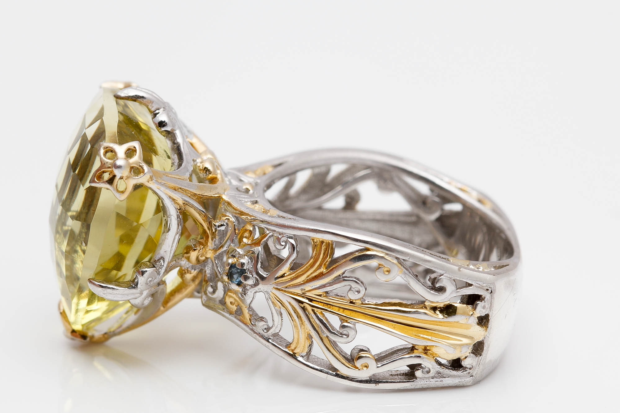 Vermeil Sterling Silver Quartz and Sapphire Ring