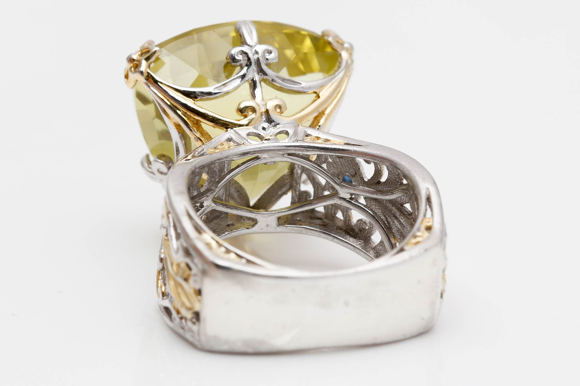 Vermeil Sterling Silver Quartz and Sapphire Ring