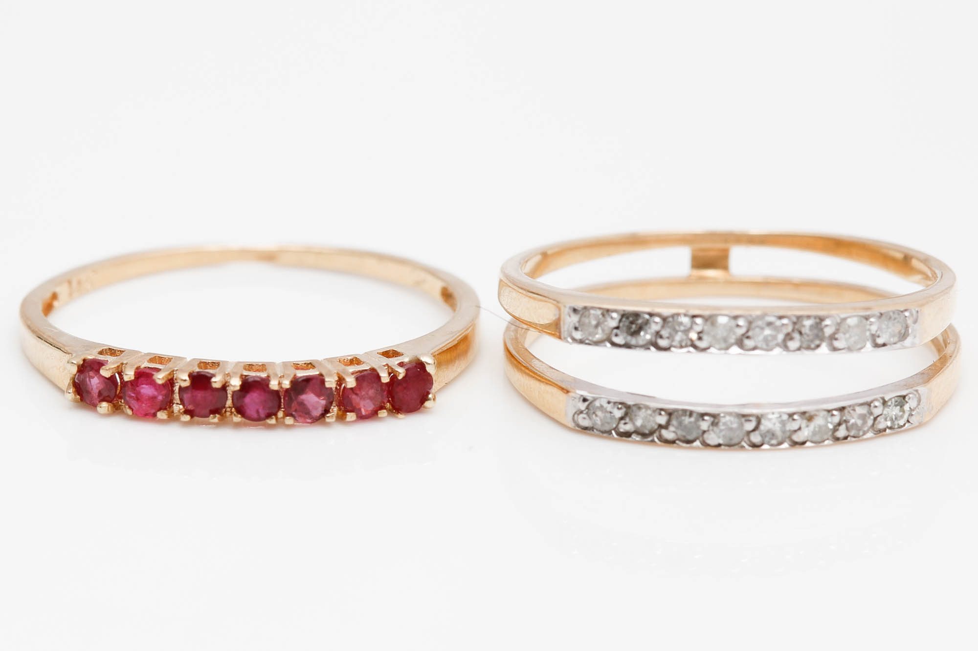 14K Yellow Gold Ruby Band and Diamond Enhancer