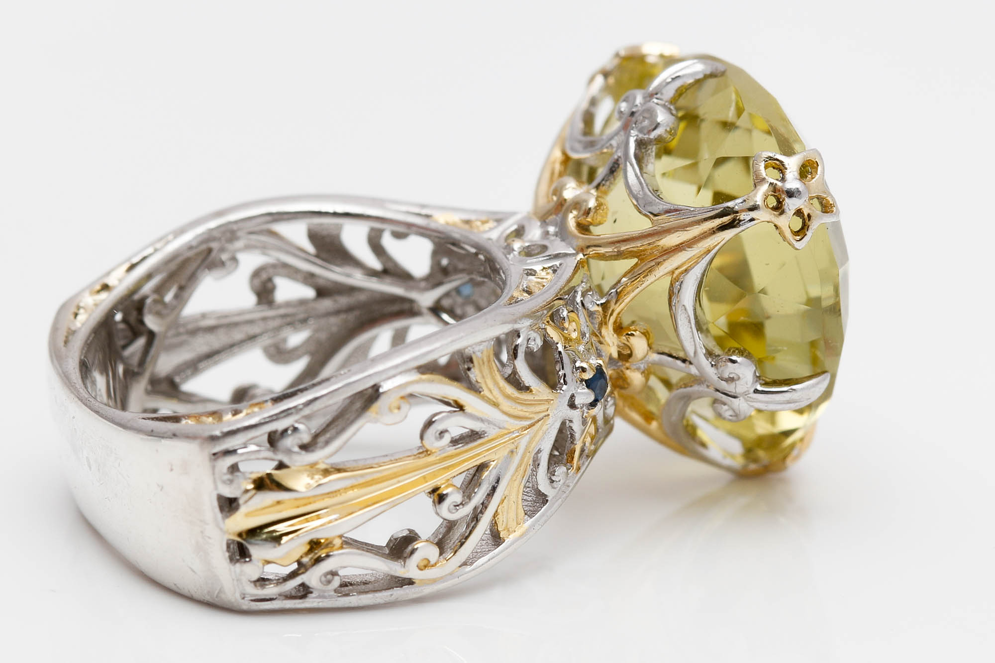 Vermeil Sterling Silver Quartz and Sapphire Ring