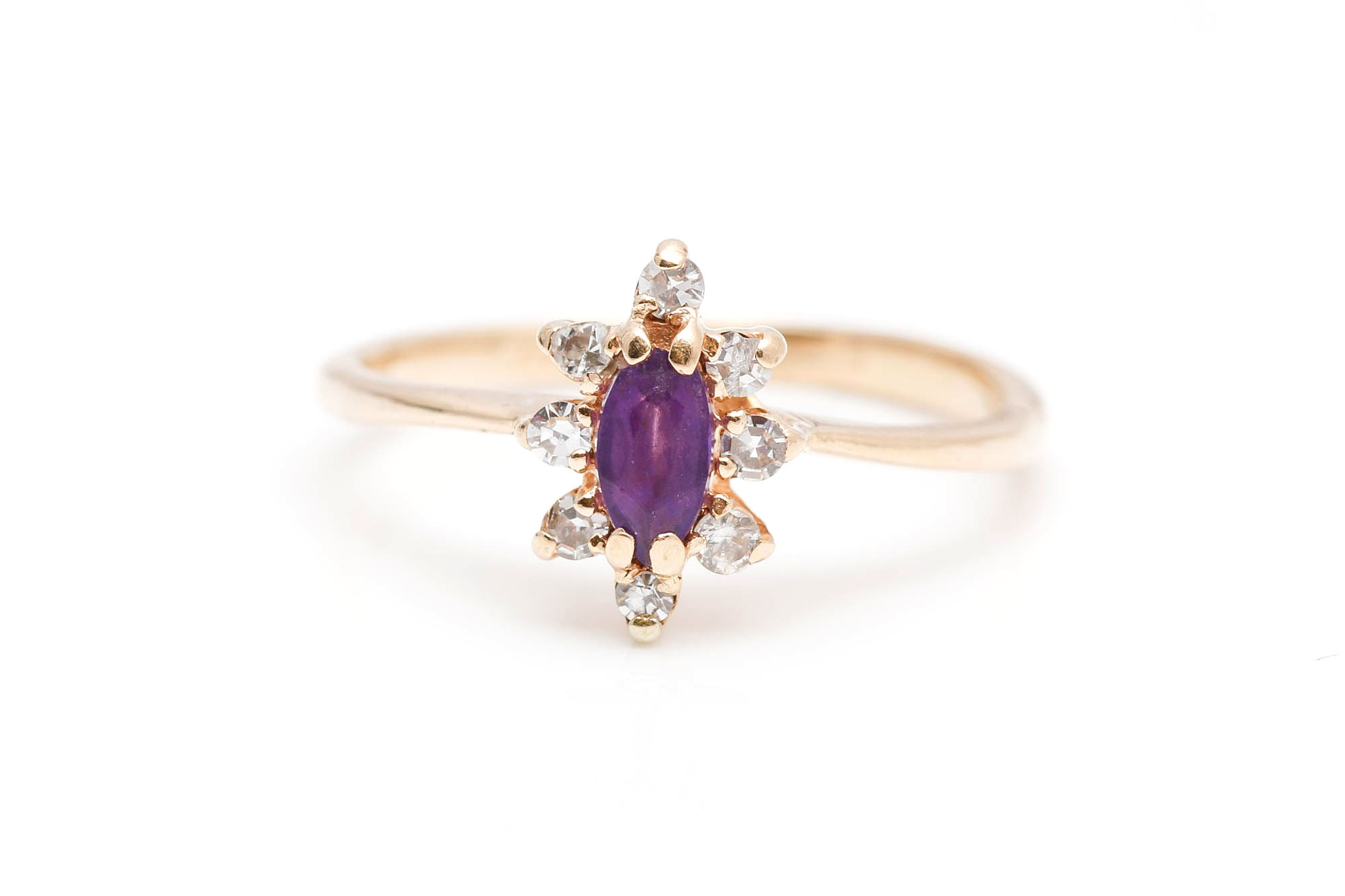 14K Yellow Gold Amethyst and Diamond Ring