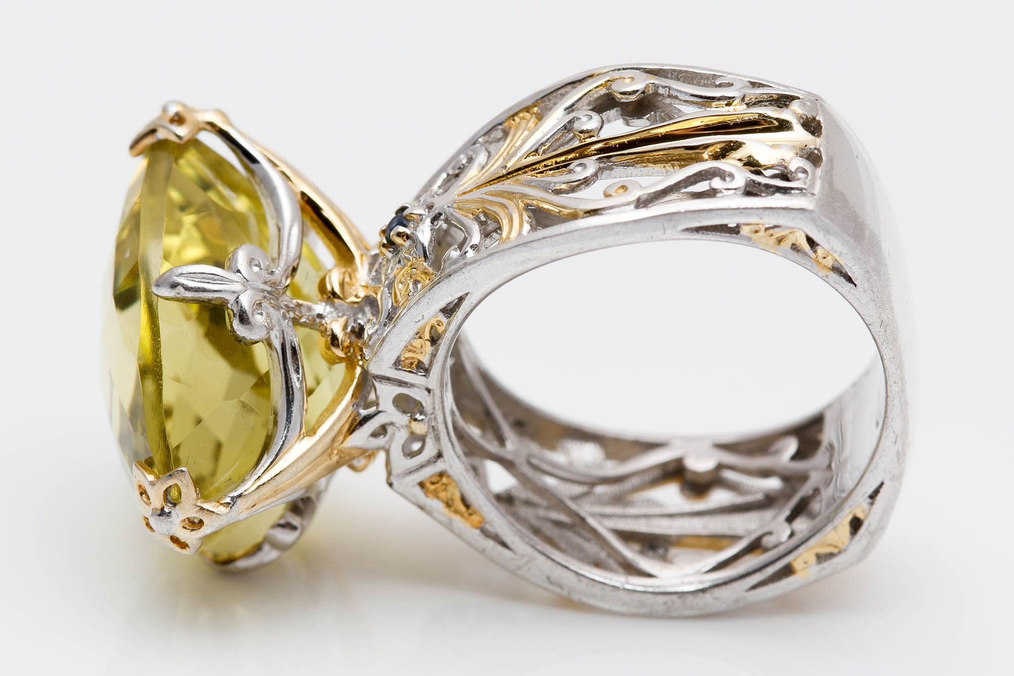 Vermeil Sterling Silver Quartz and Sapphire Ring