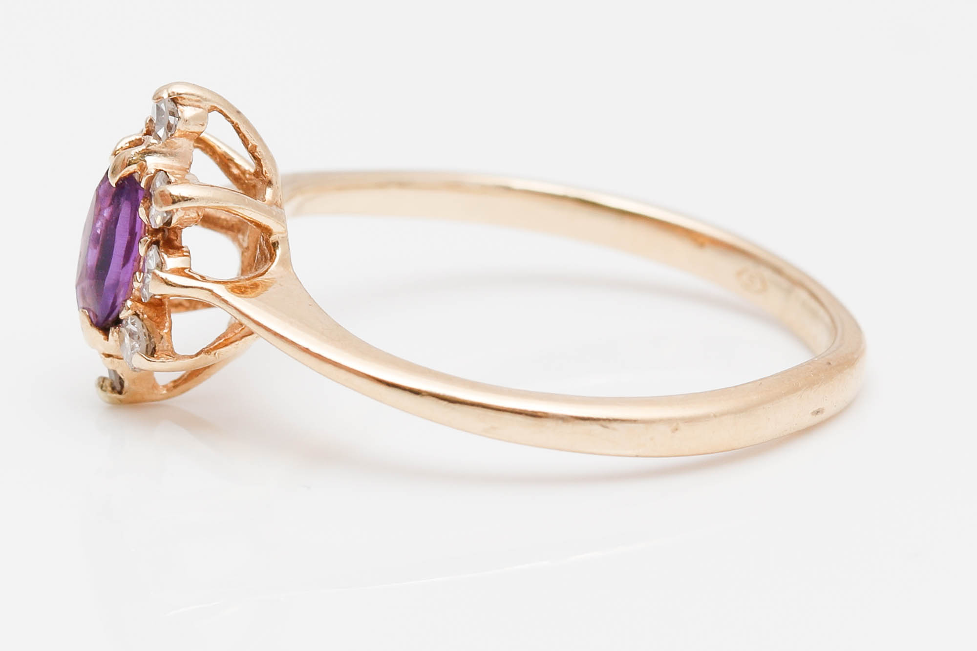 14K Yellow Gold Amethyst and Diamond Ring