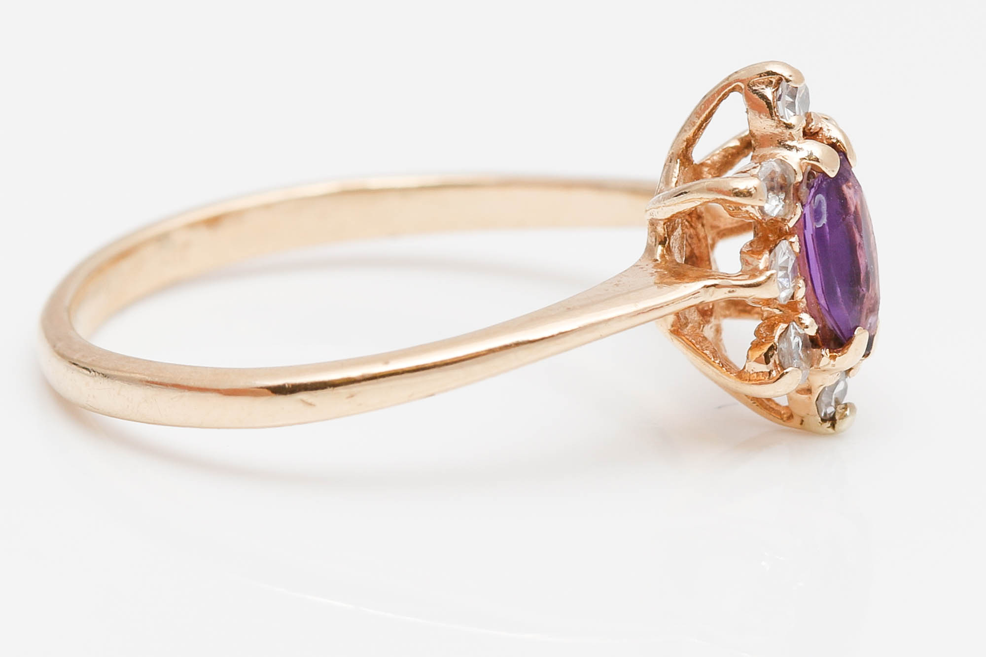 14K Yellow Gold Amethyst and Diamond Ring