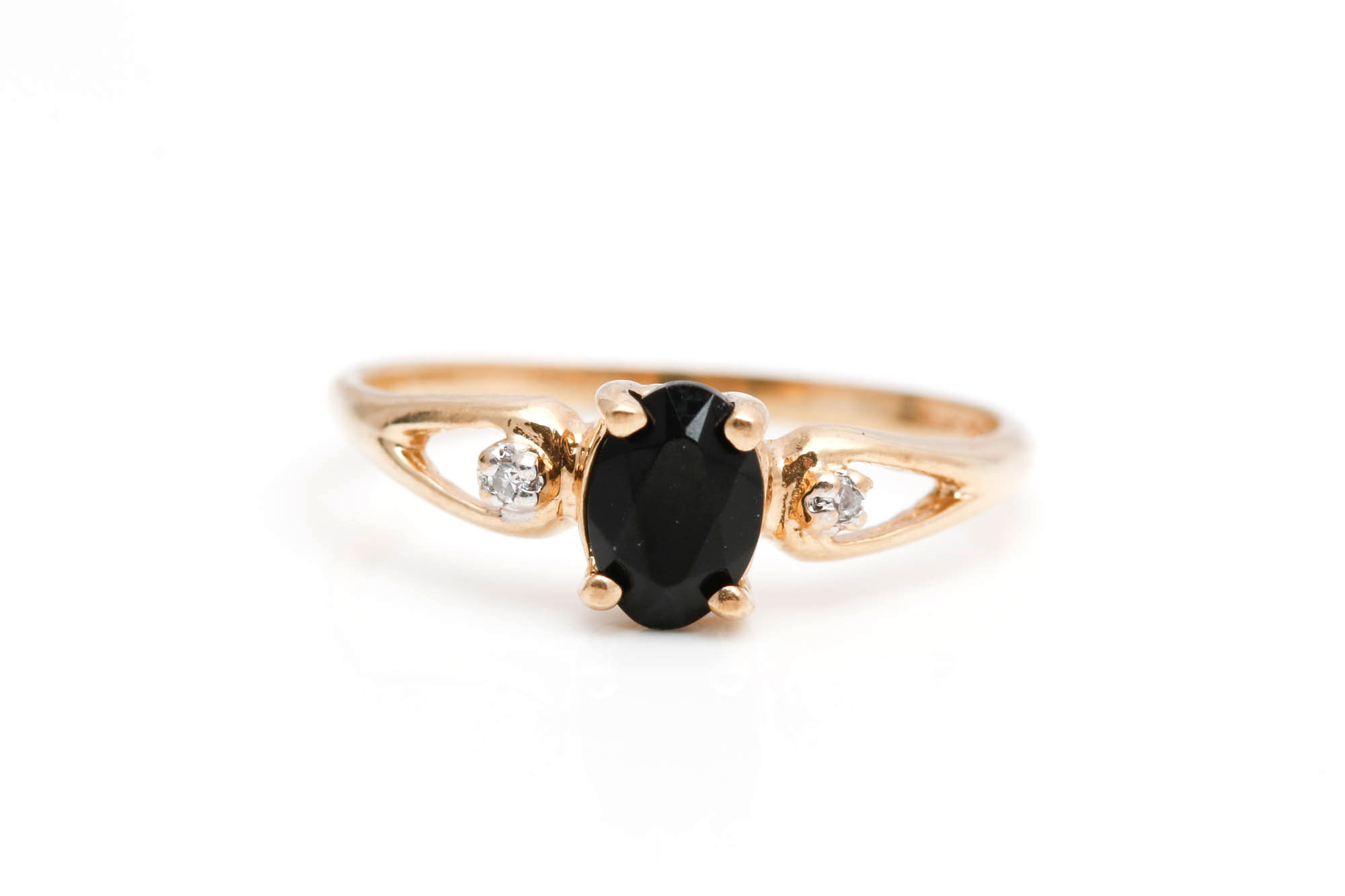 10K Yellow Gold Black Onyx and Diamond Ring
