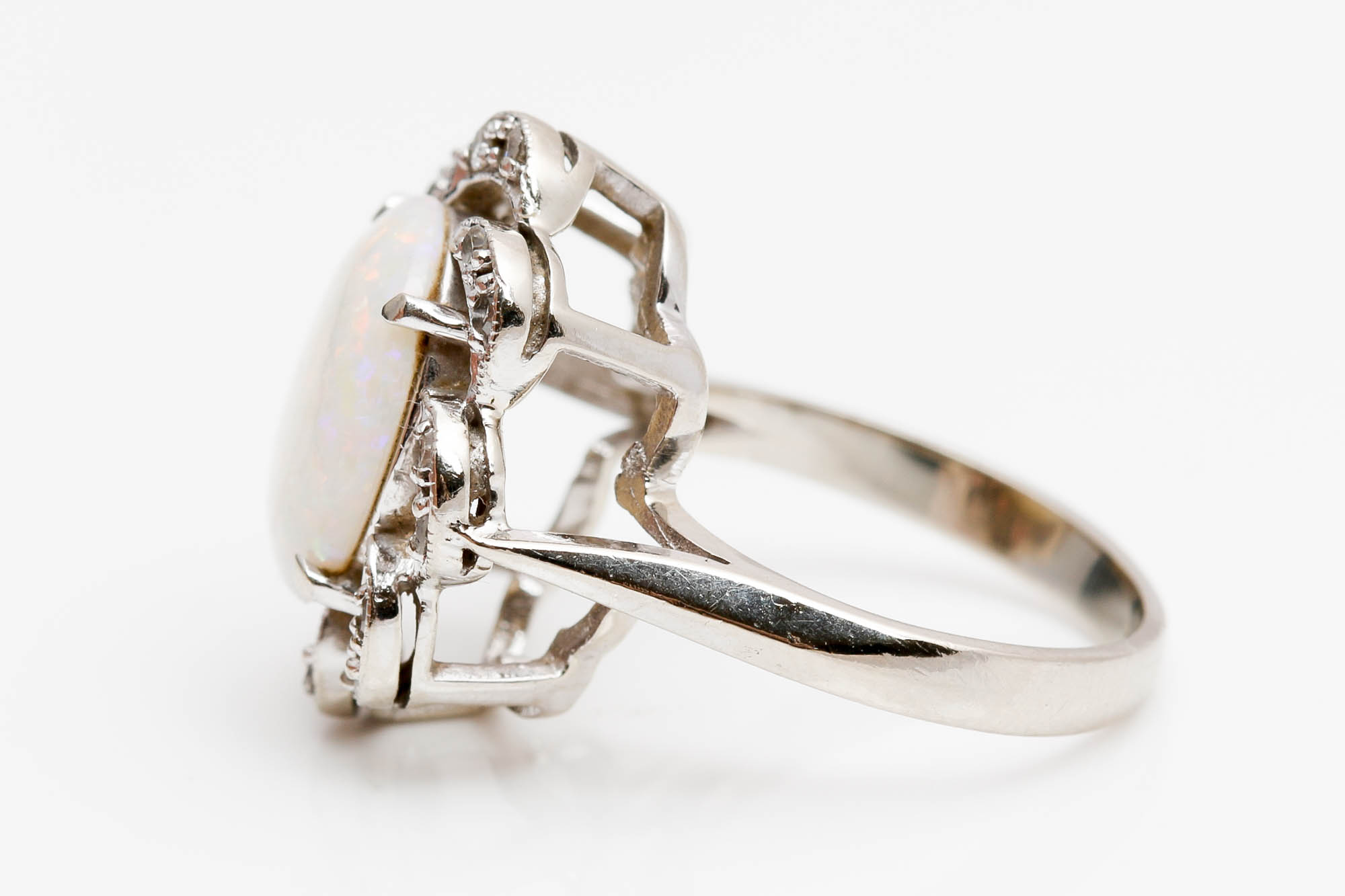 14K White Gold Opal and Diamond Ring