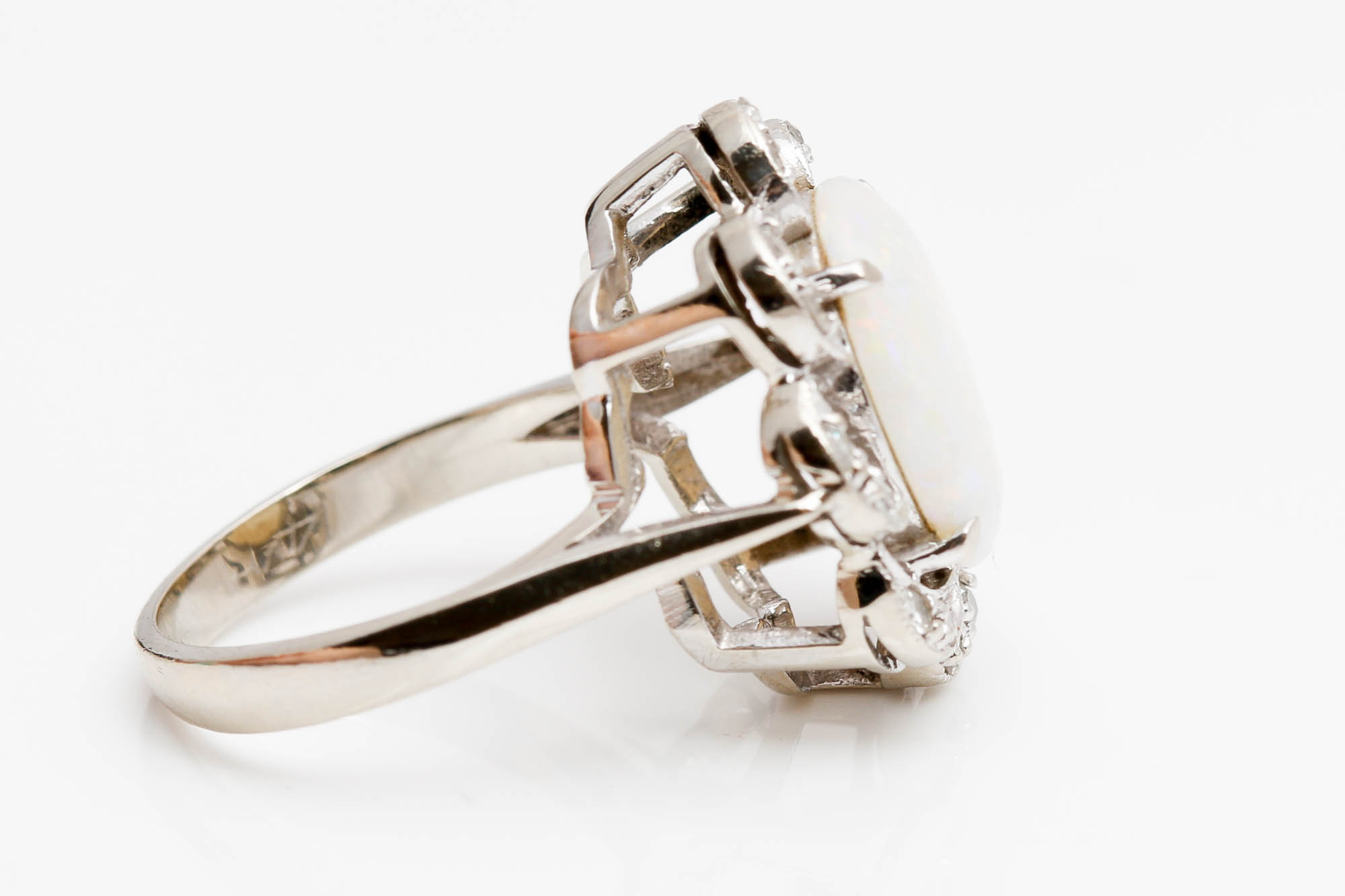 14K White Gold Opal and Diamond Ring