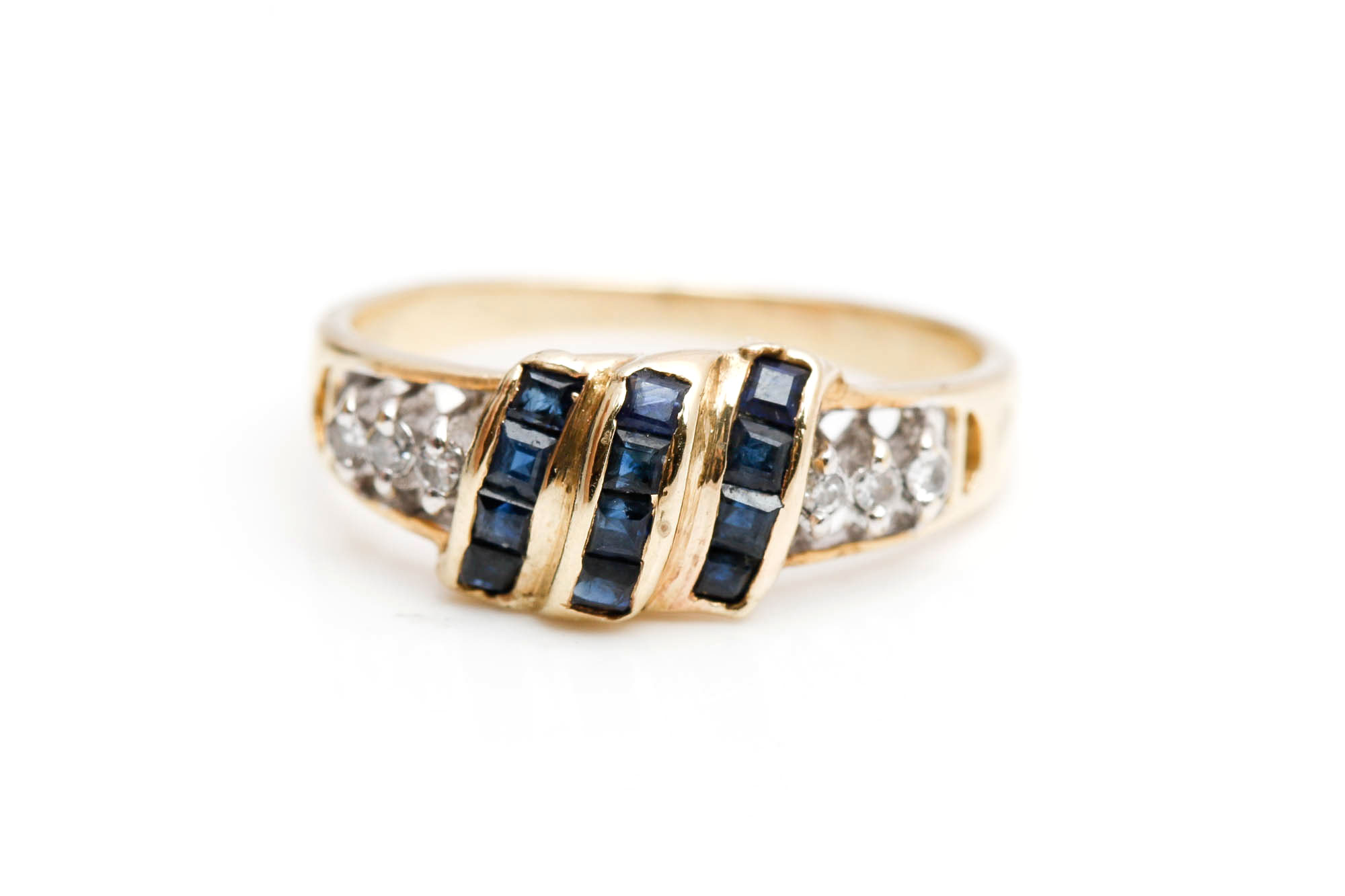 14K Yellow Gold Sapphire and Diamond Ring