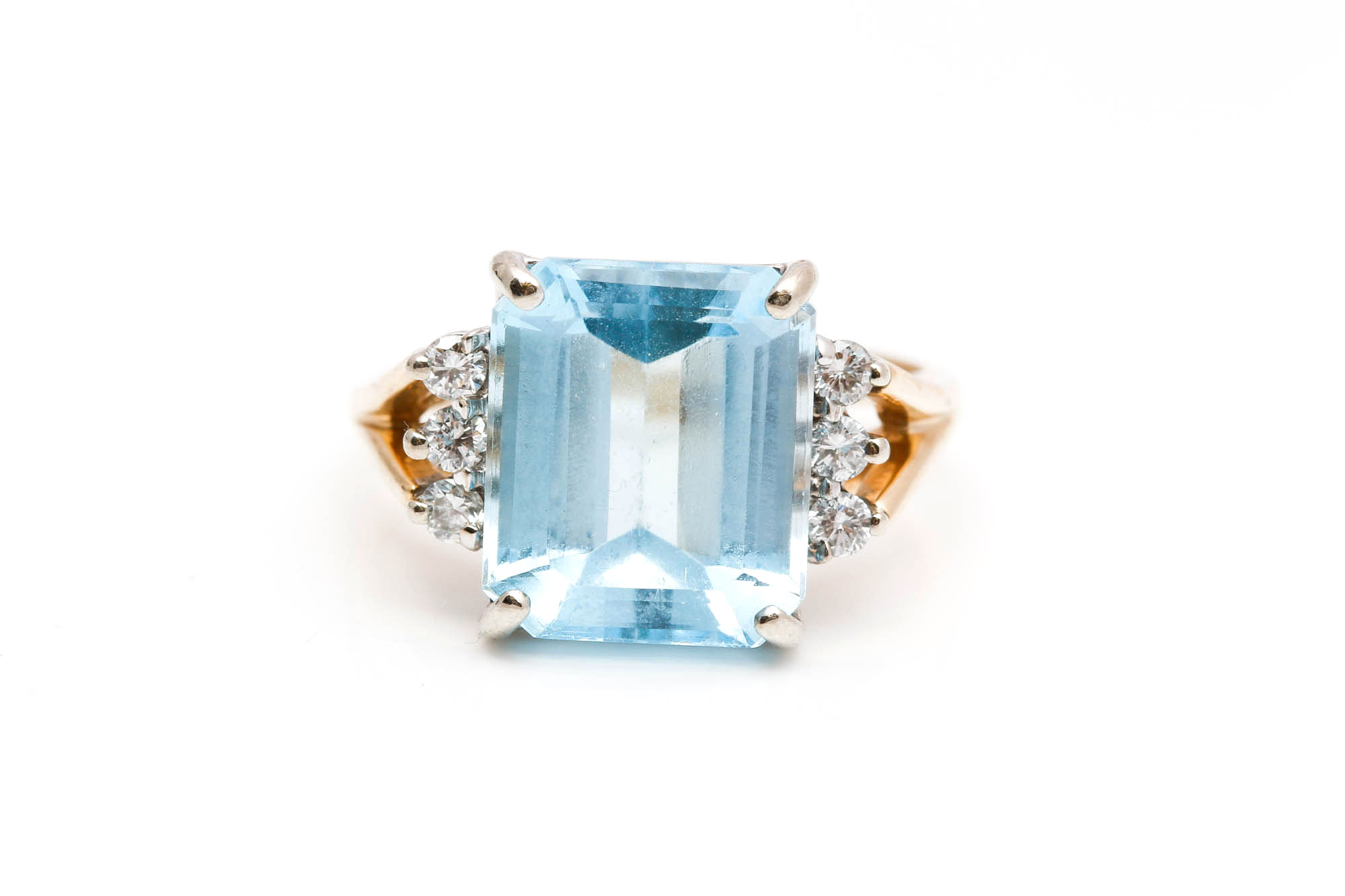 14K Yellow Gold 6.90 CTS Blue Topaz and Diamond Ring