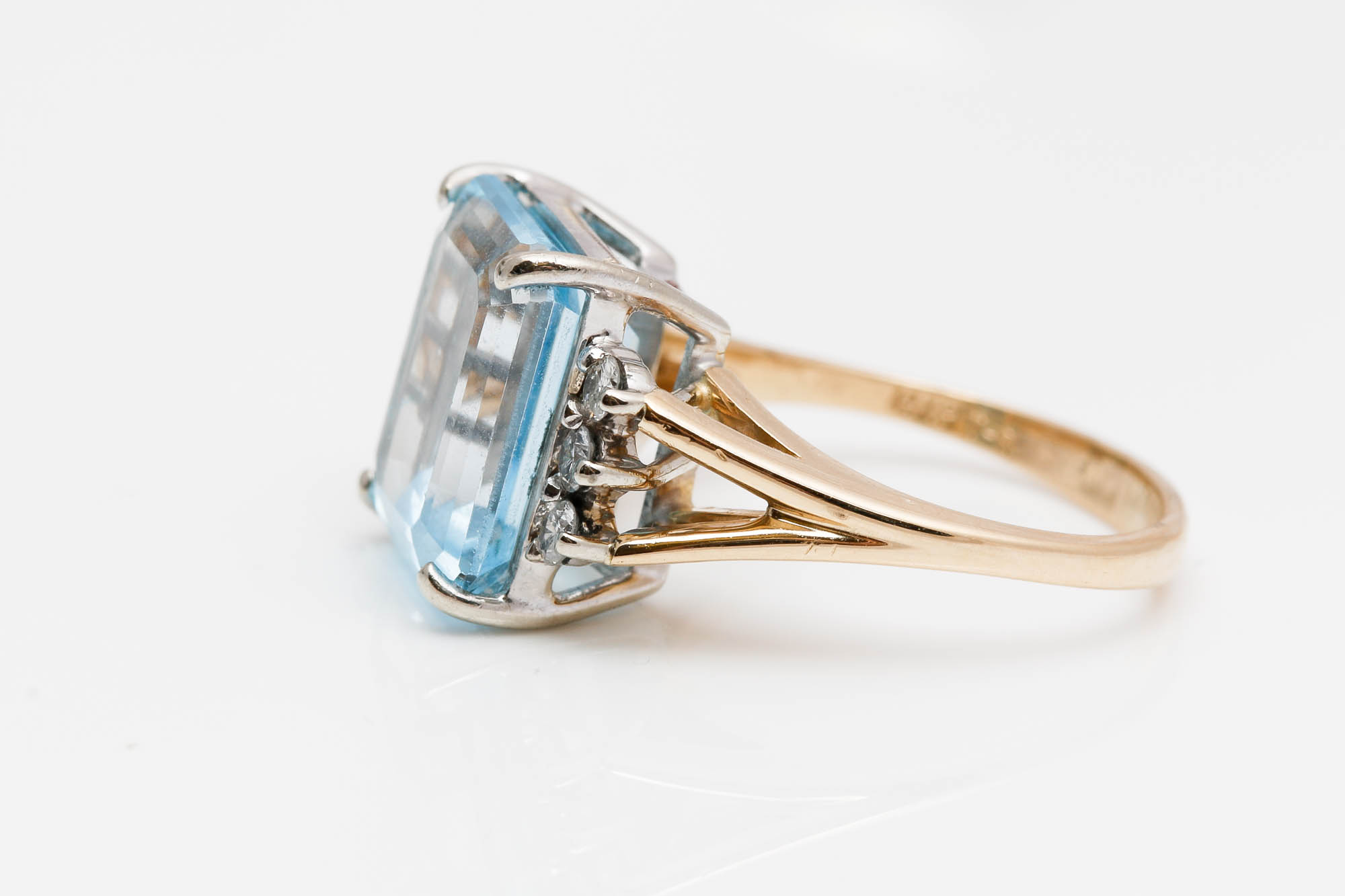 14K Yellow Gold 6.90 CTS Blue Topaz and Diamond Ring