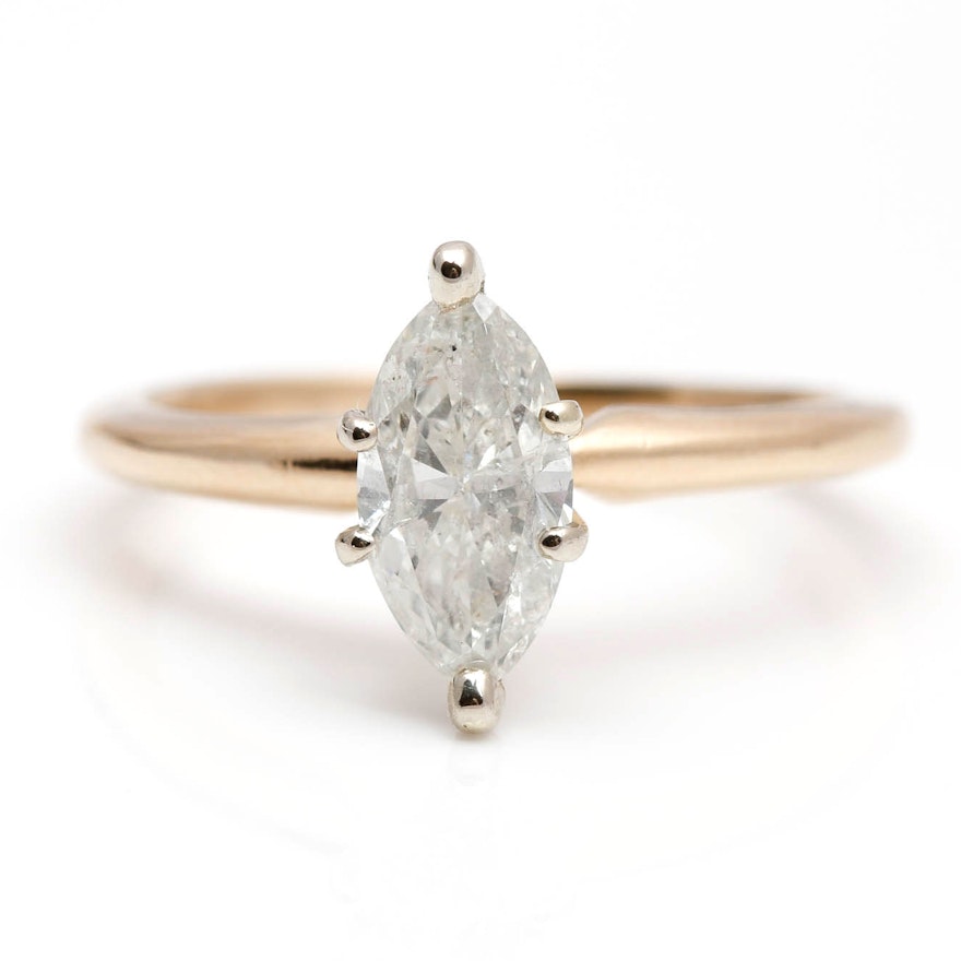 14K Yellow Gold 0.90 CT Diamond Solitaire Ring