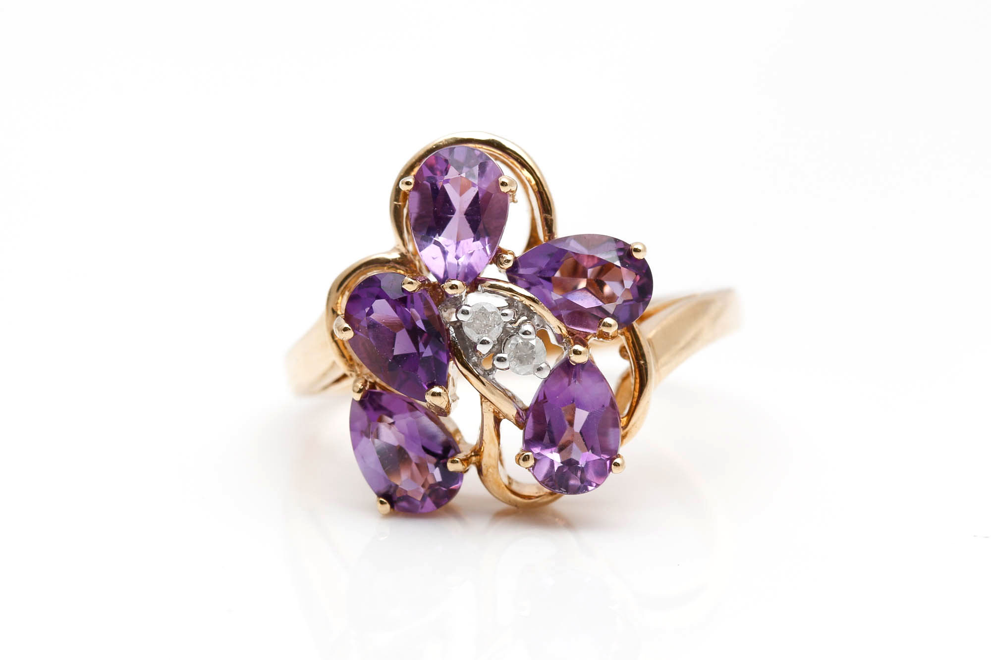 14K Yellow Gold Amethyst and Diamond Ring