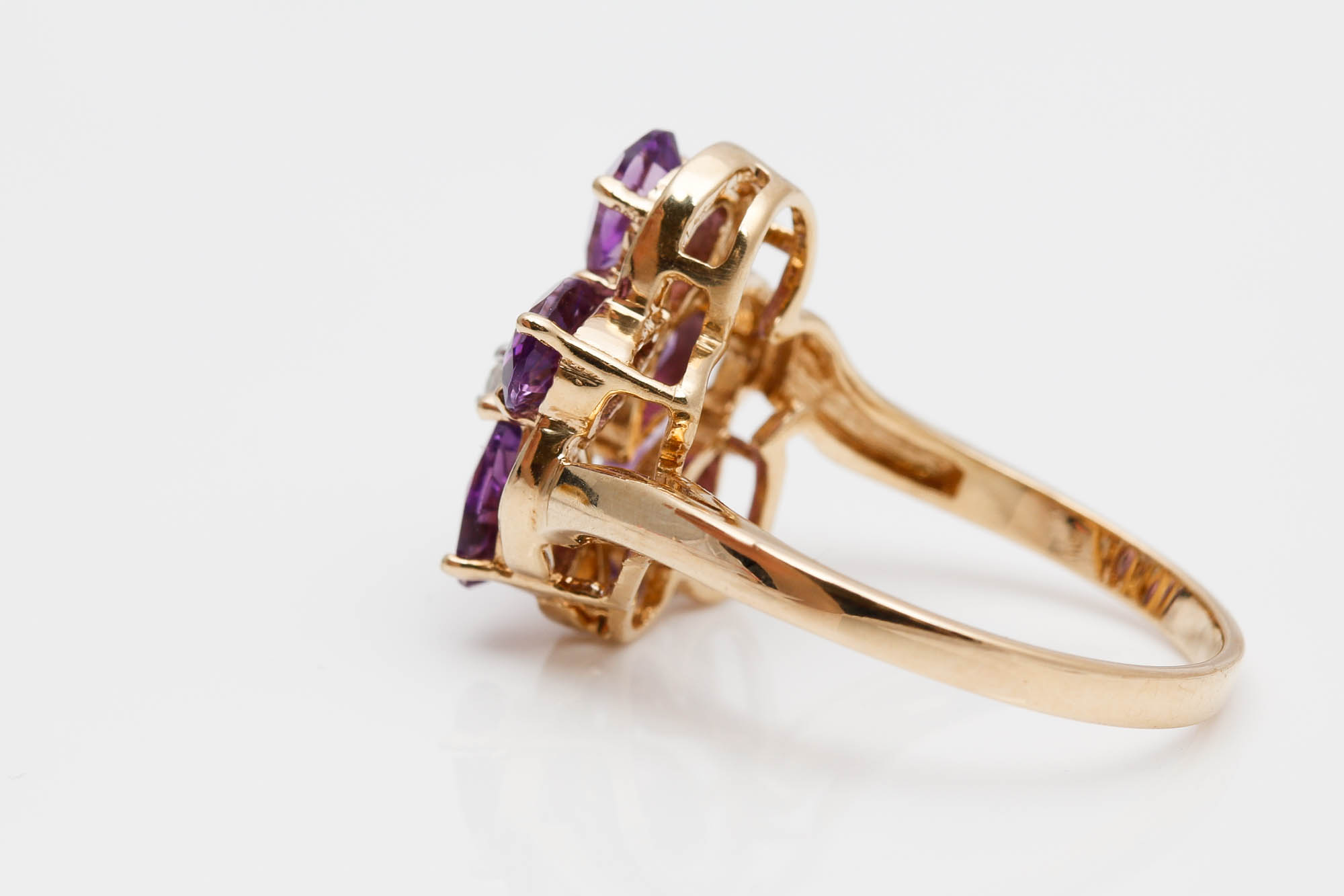14K Yellow Gold Amethyst and Diamond Ring