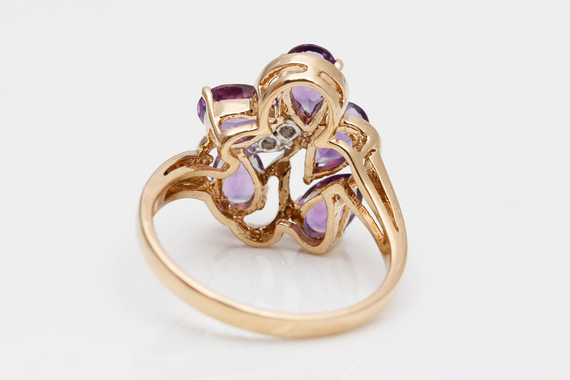 14K Yellow Gold Amethyst and Diamond Ring
