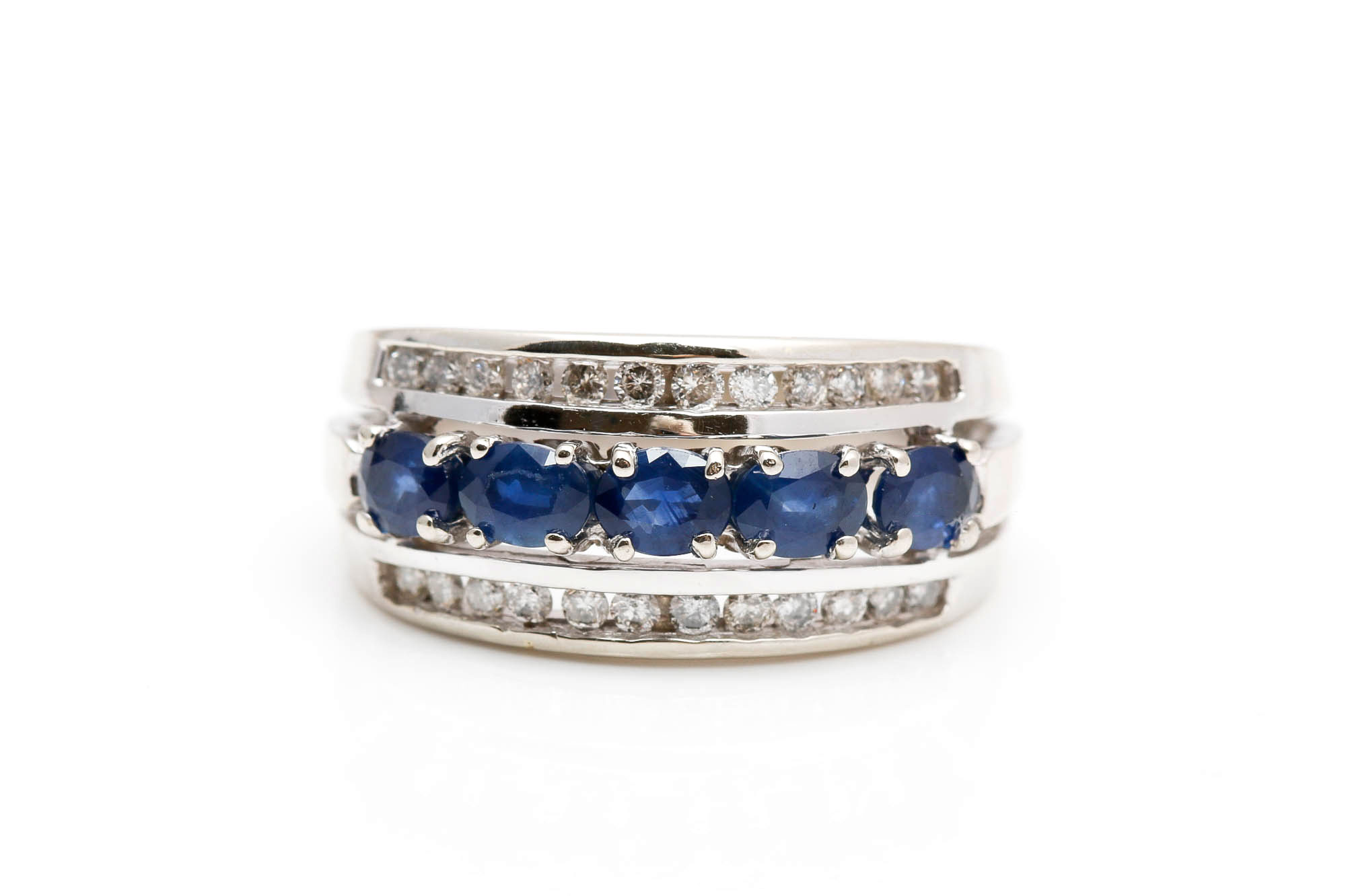 14K White Gold Sapphire and Diamond Ring