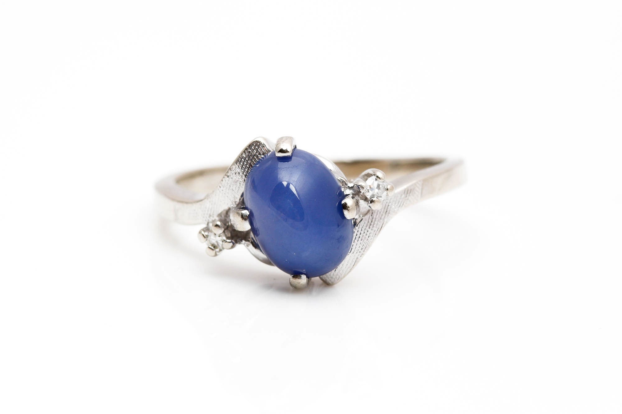 14K White Gold Synthetic Star Sapphire and Diamond Ring