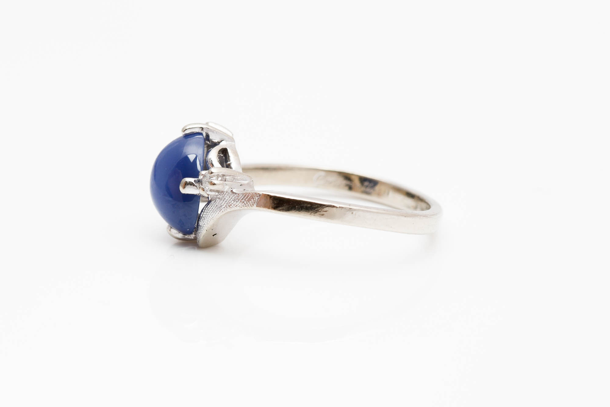 14K White Gold Synthetic Star Sapphire and Diamond Ring
