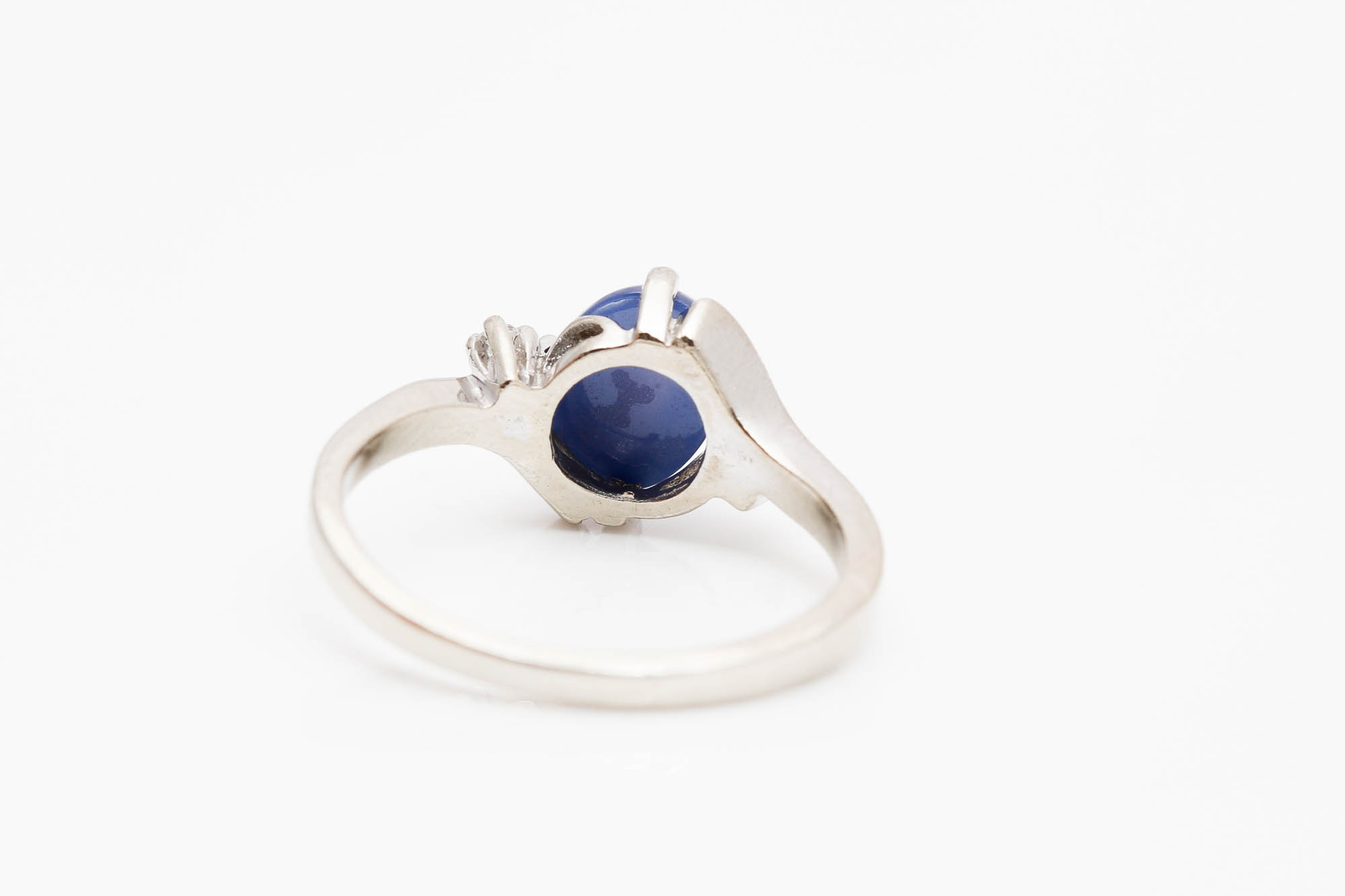 14K White Gold Synthetic Star Sapphire and Diamond Ring