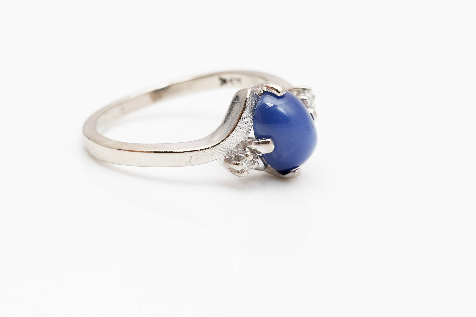 14K White Gold Synthetic Star Sapphire and Diamond Ring