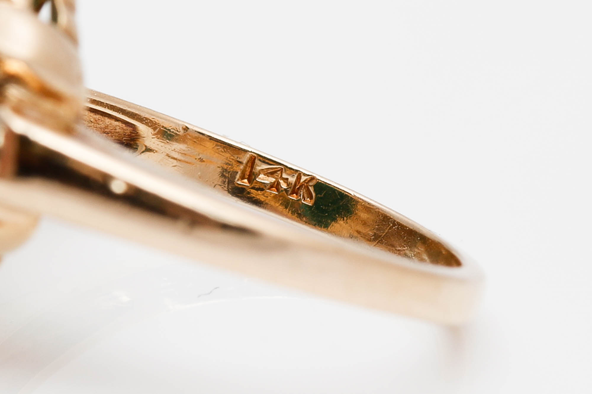 14K Yellow Gold Emerald Colored Glass and Diamond Ring