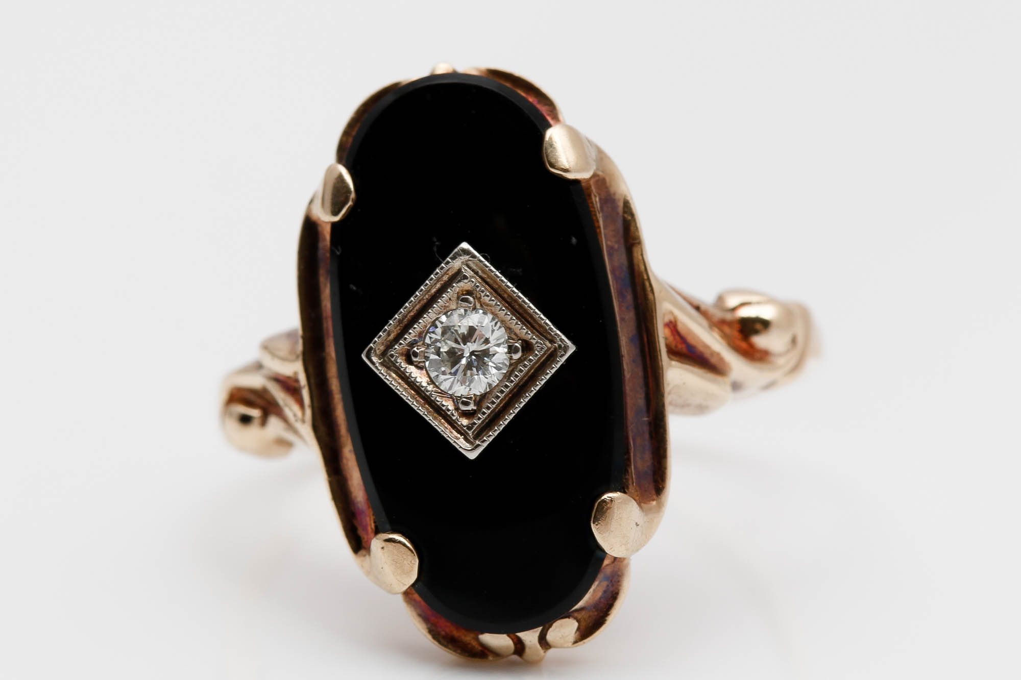 14K Yellow Gold Onyx and Diamond Ring