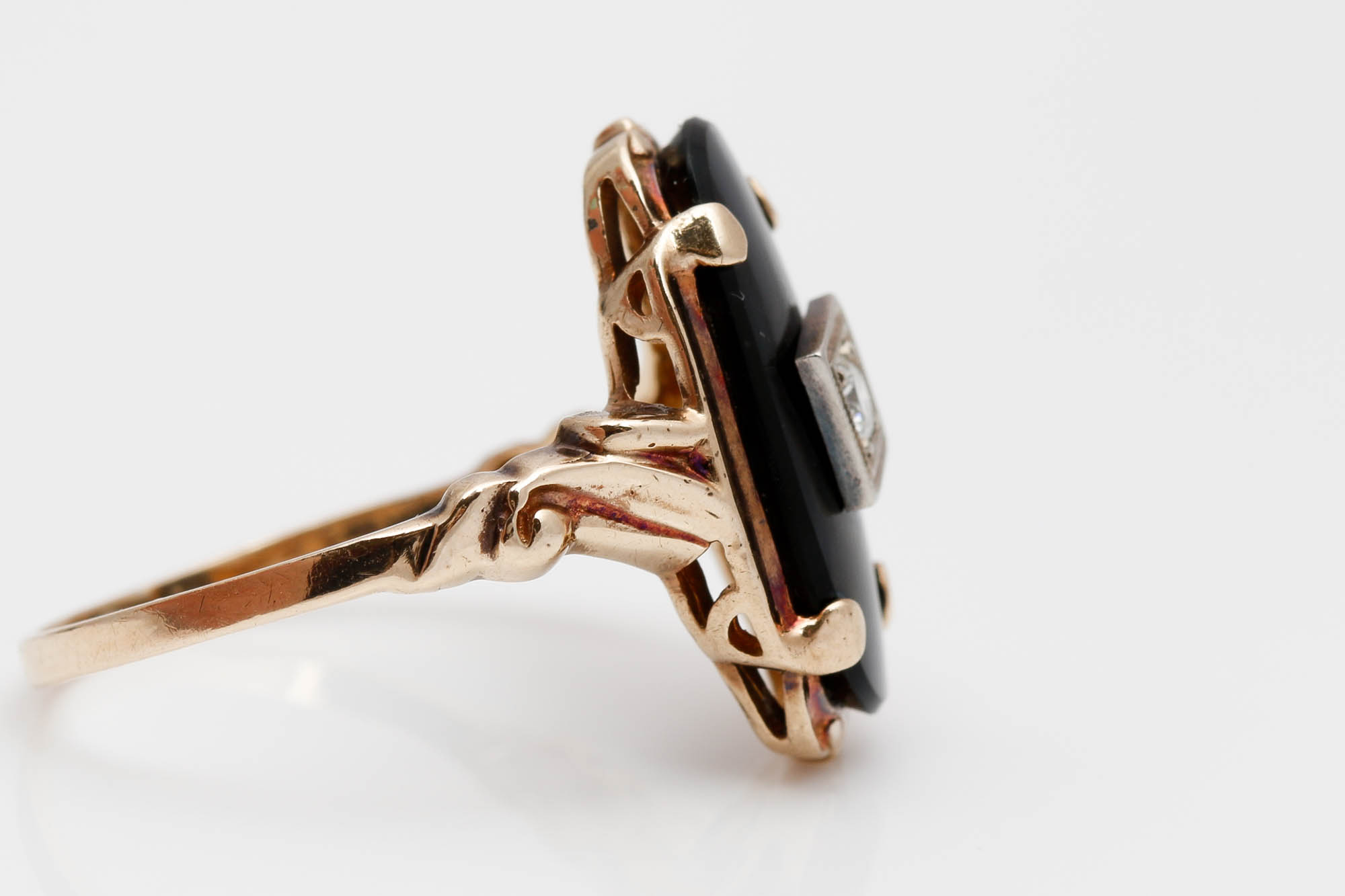 14K Yellow Gold Onyx and Diamond Ring