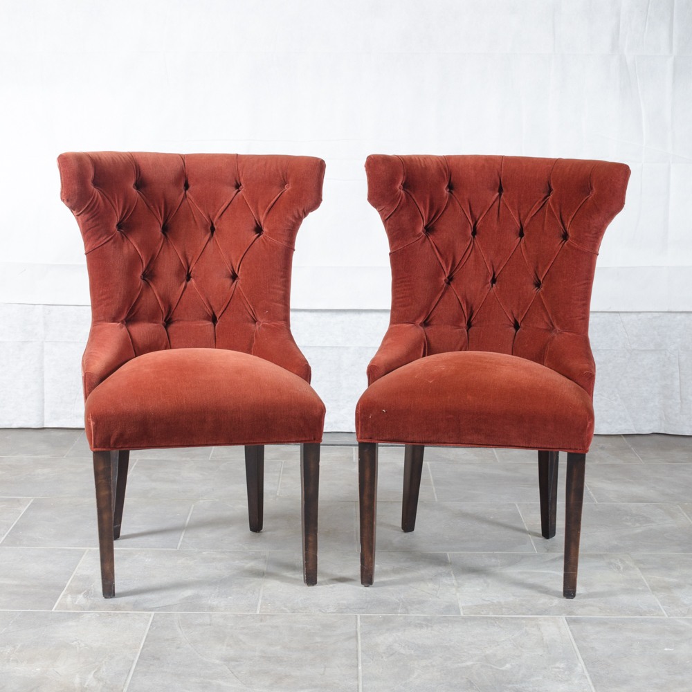 Contemporary Button-Tufted Red Accent Chairs