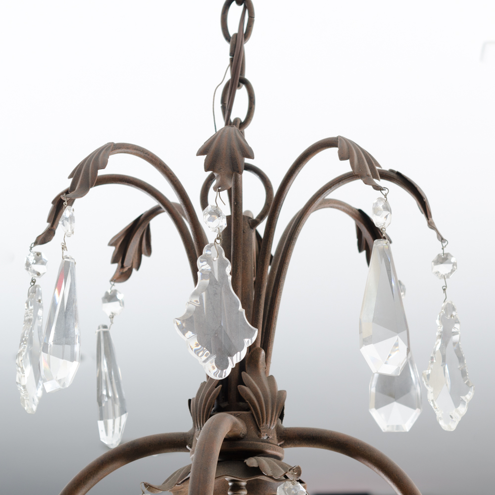 Eight Arm Metal and Glass Chandelier
