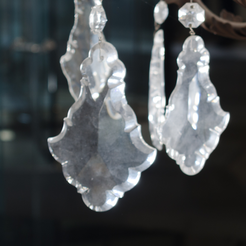 Eight Arm Metal and Glass Chandelier