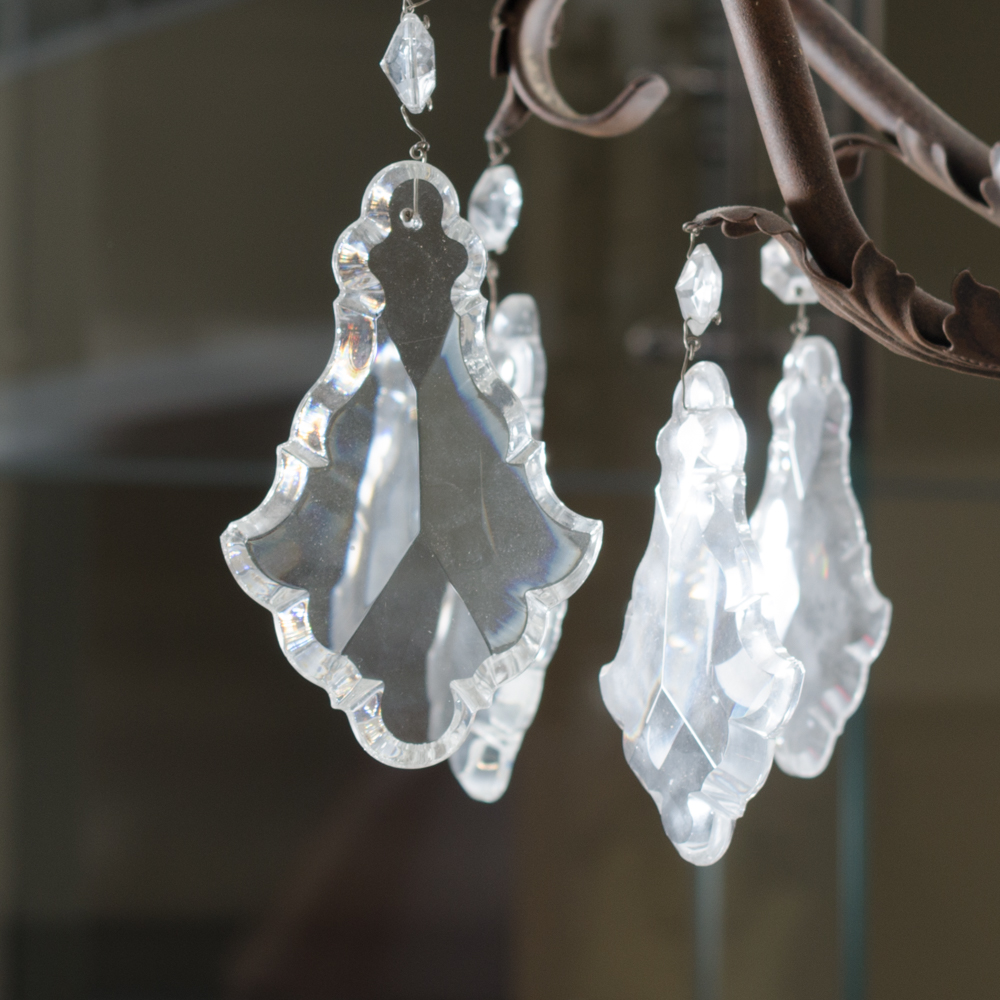 Eight Arm Metal and Glass Chandelier