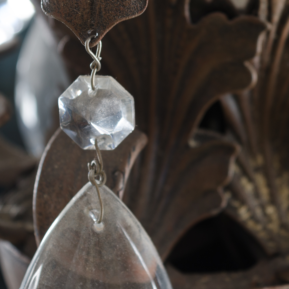 Eight Arm Metal and Glass Chandelier