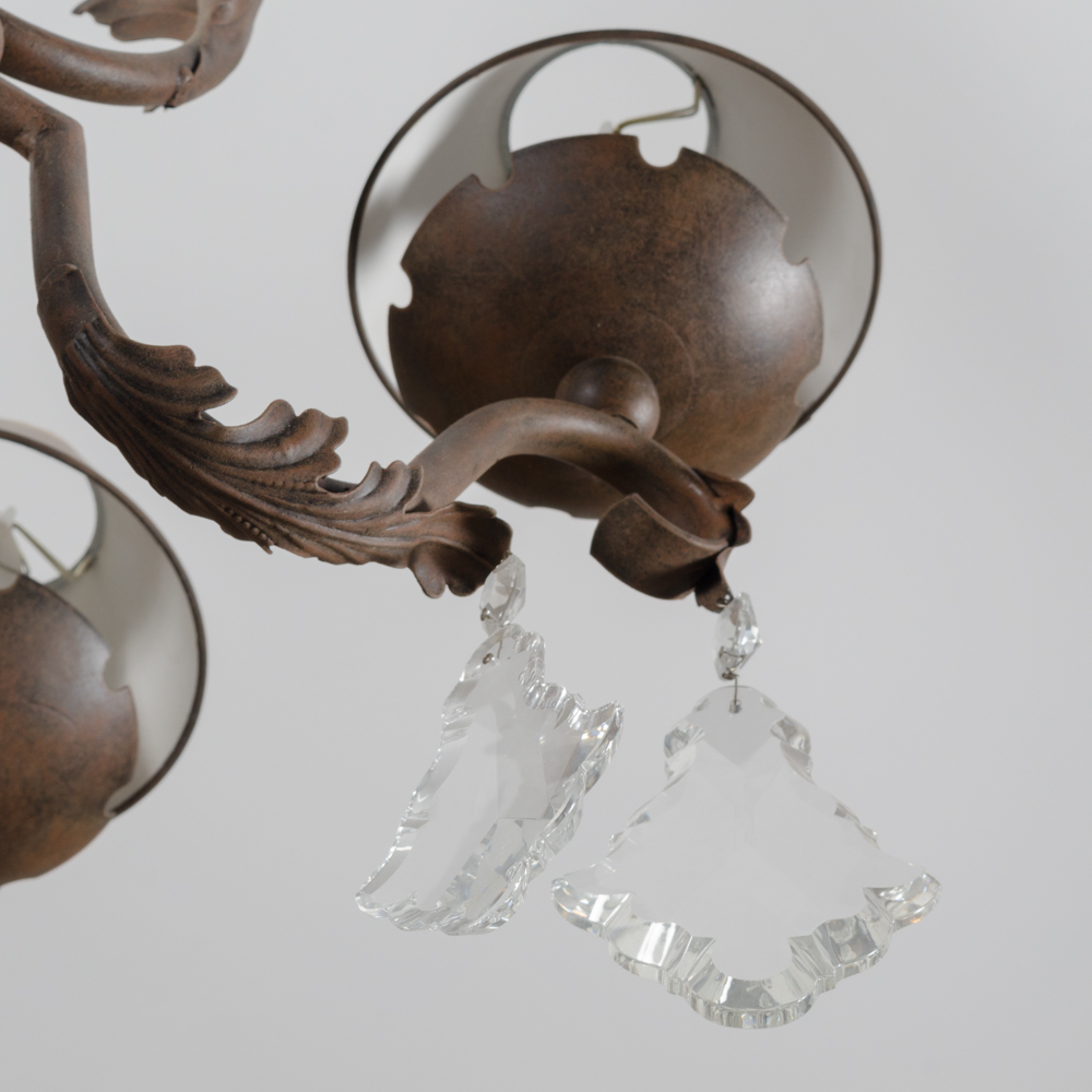 Eight Arm Metal and Glass Chandelier