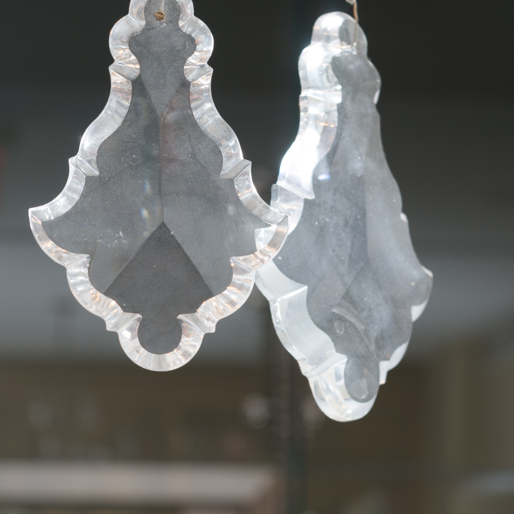 Eight Arm Metal and Glass Chandelier